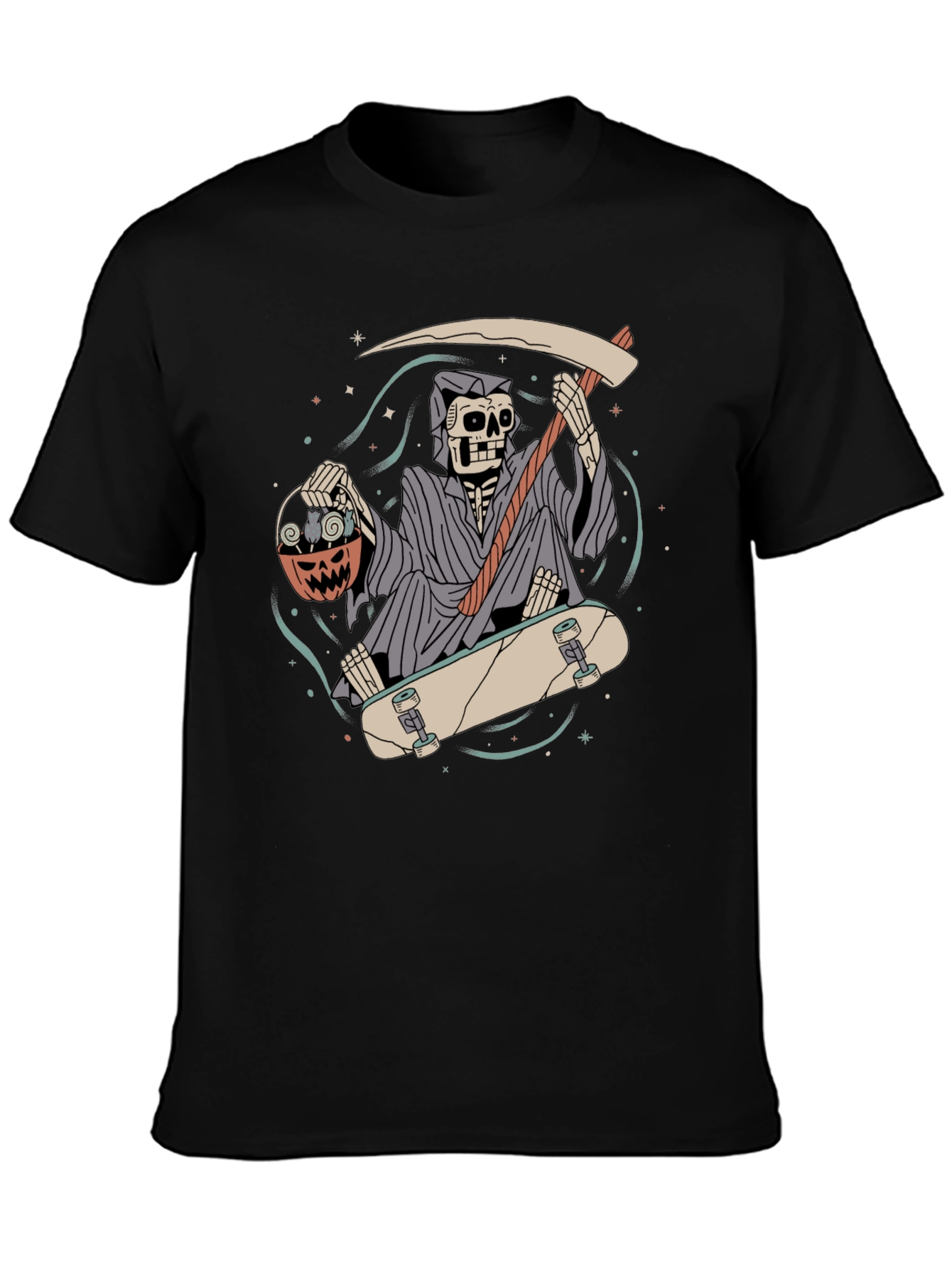 Grim Reaper Skateboarder Graphic Tee - Halloween