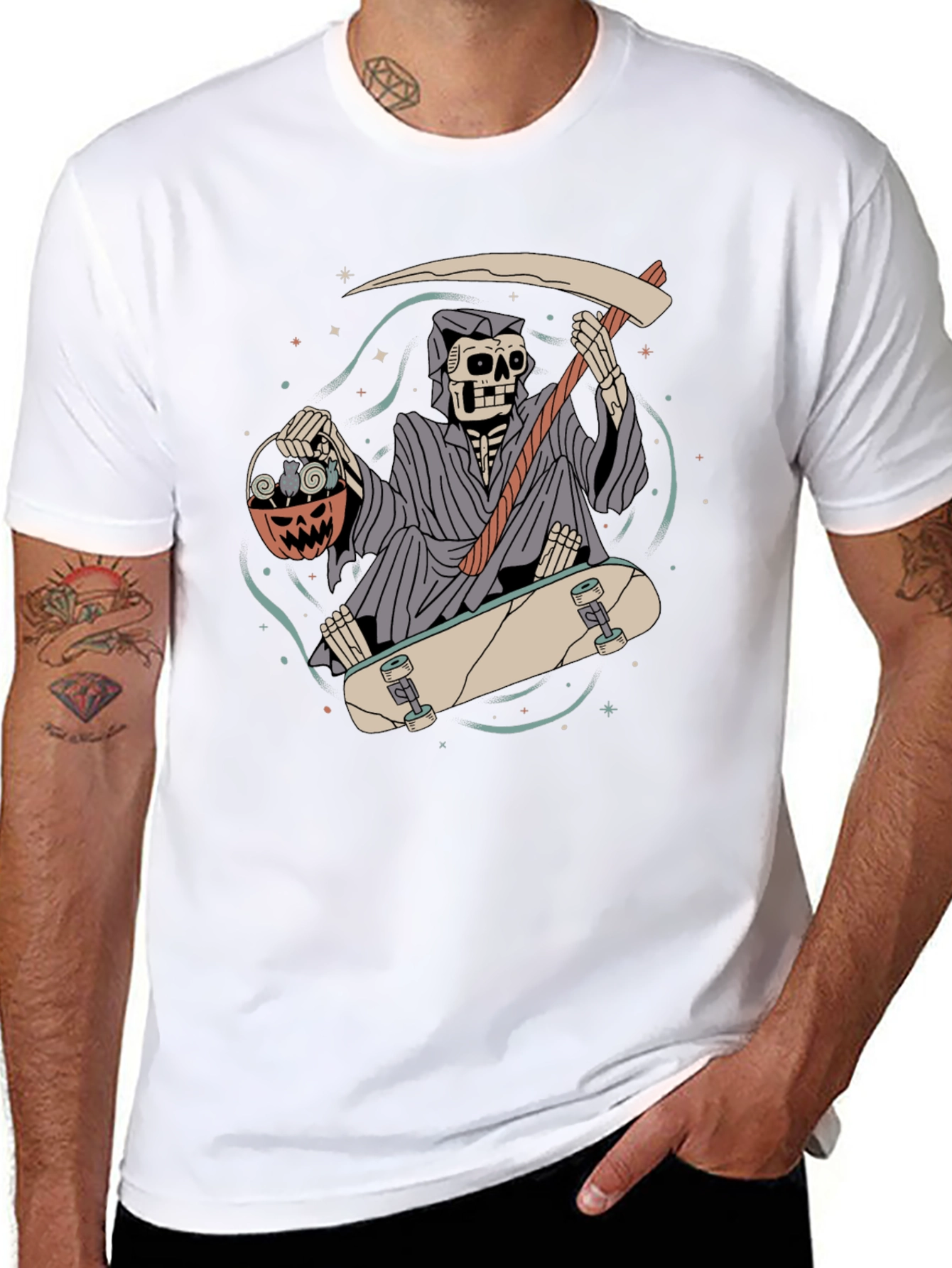 Grim Reaper Skateboarder Graphic Tee - Halloween
