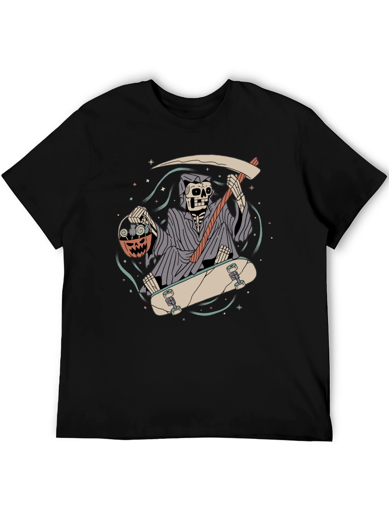 Grim Reaper Skateboarder Graphic Tee - Halloween