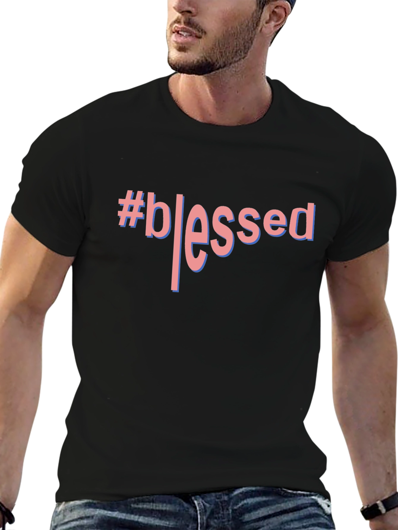 #Blessed Graphic T-Shirt - Black Crew Neck Tee