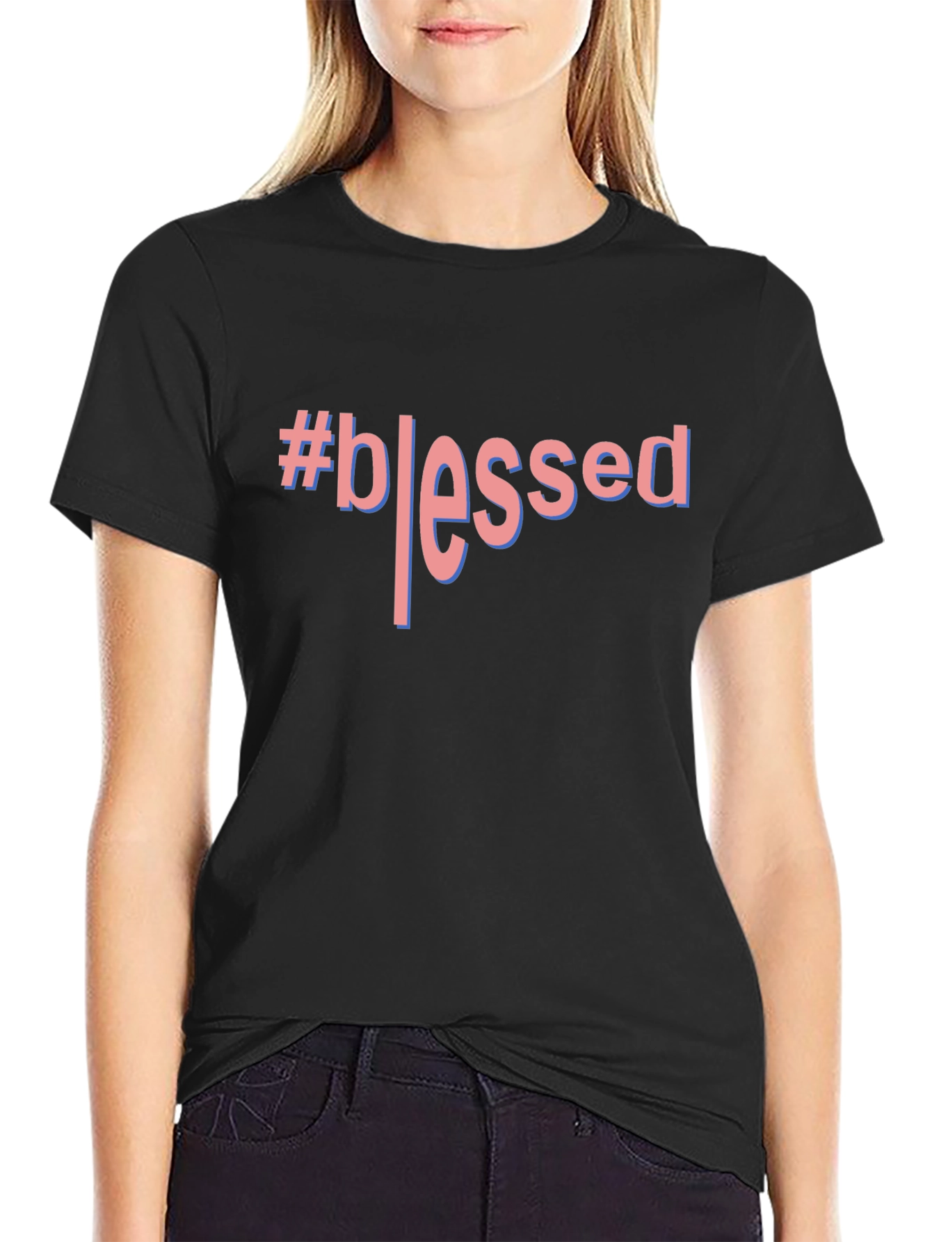 #Blessed Graphic T-Shirt - Black Crew Neck Tee