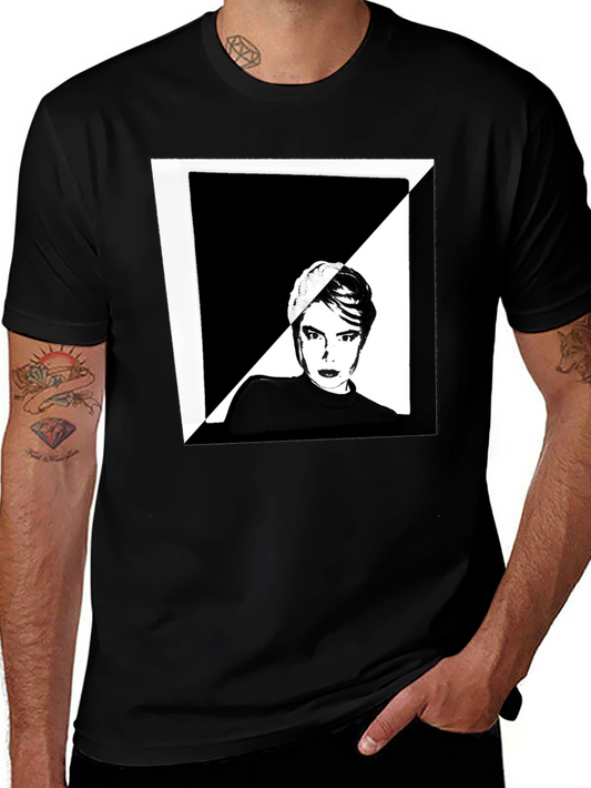 Abstract Portrait Graphic Tee - Black