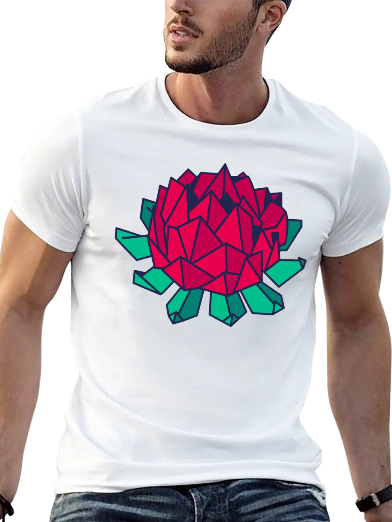 Geometric Floral Print Black T-Shirt