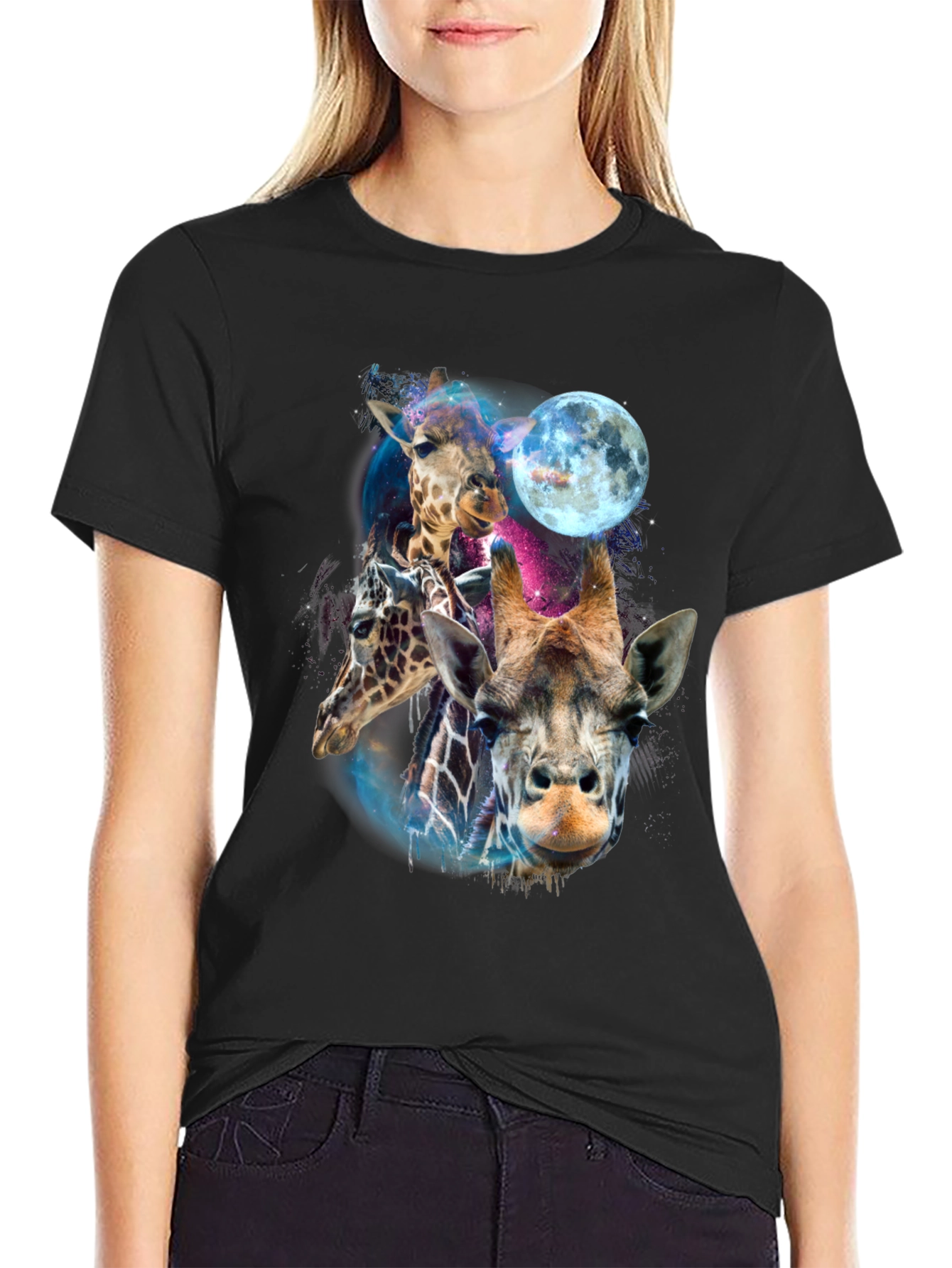 Giraffe Galaxy Mens Black T-Shirt