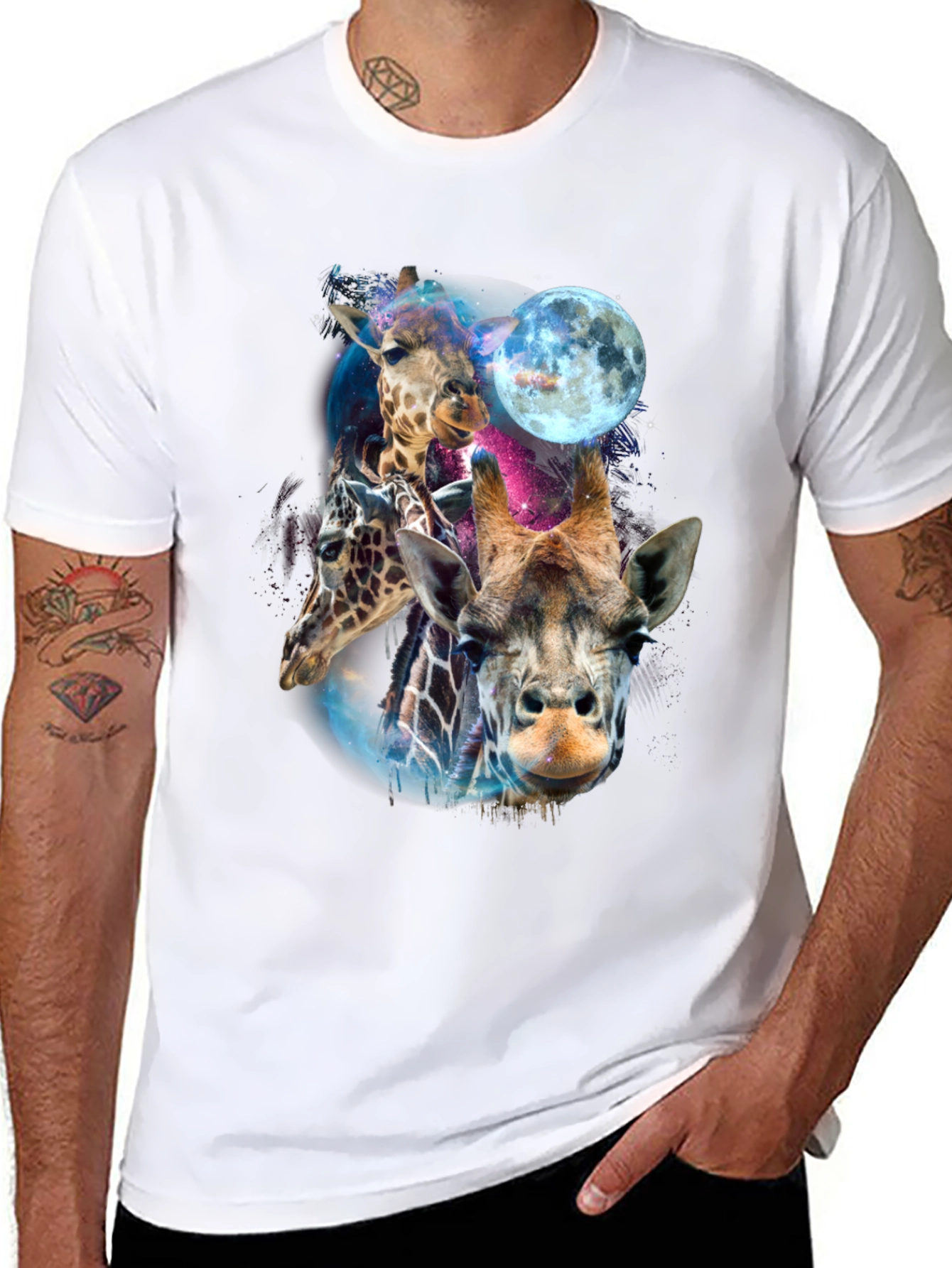 Giraffe Galaxy Mens Black T-Shirt