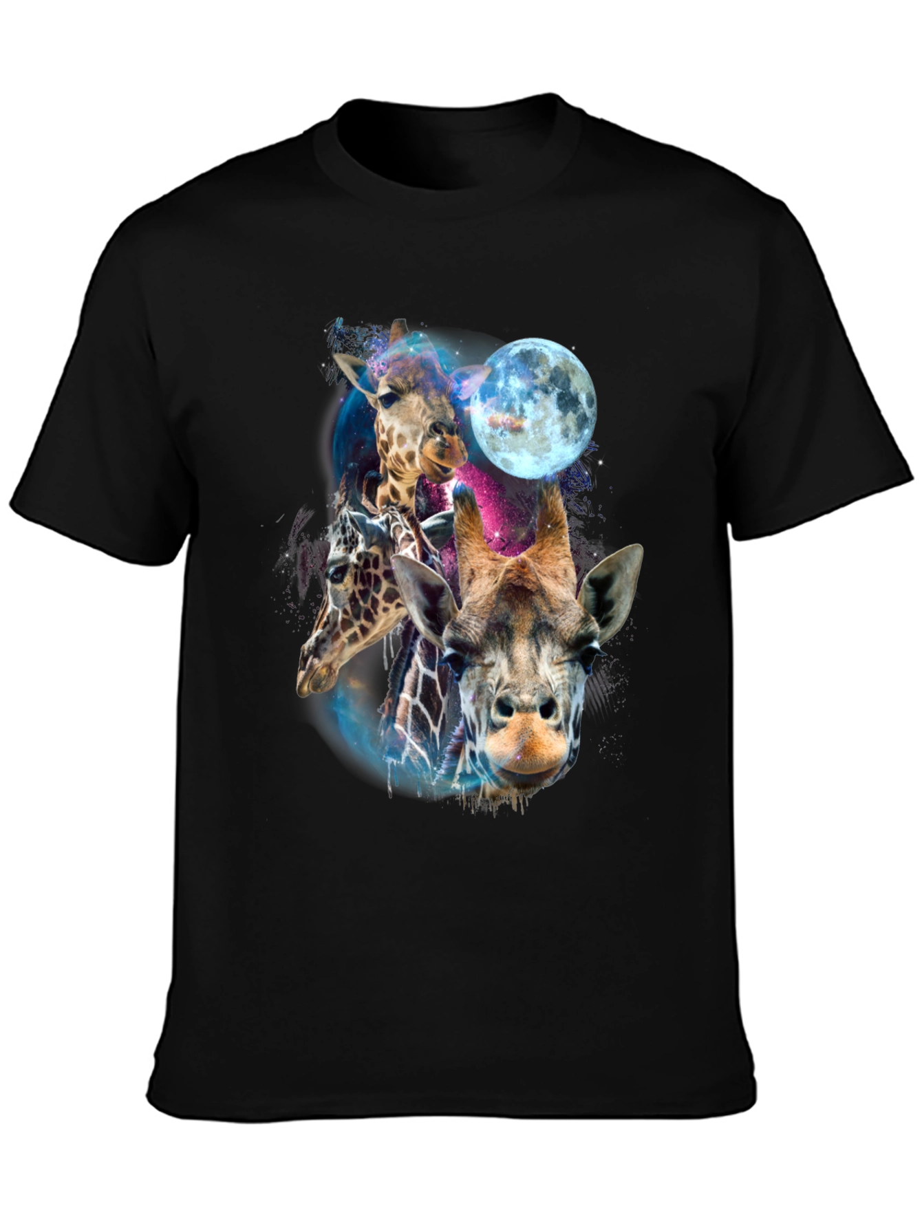Giraffe Galaxy Mens Black T-Shirt