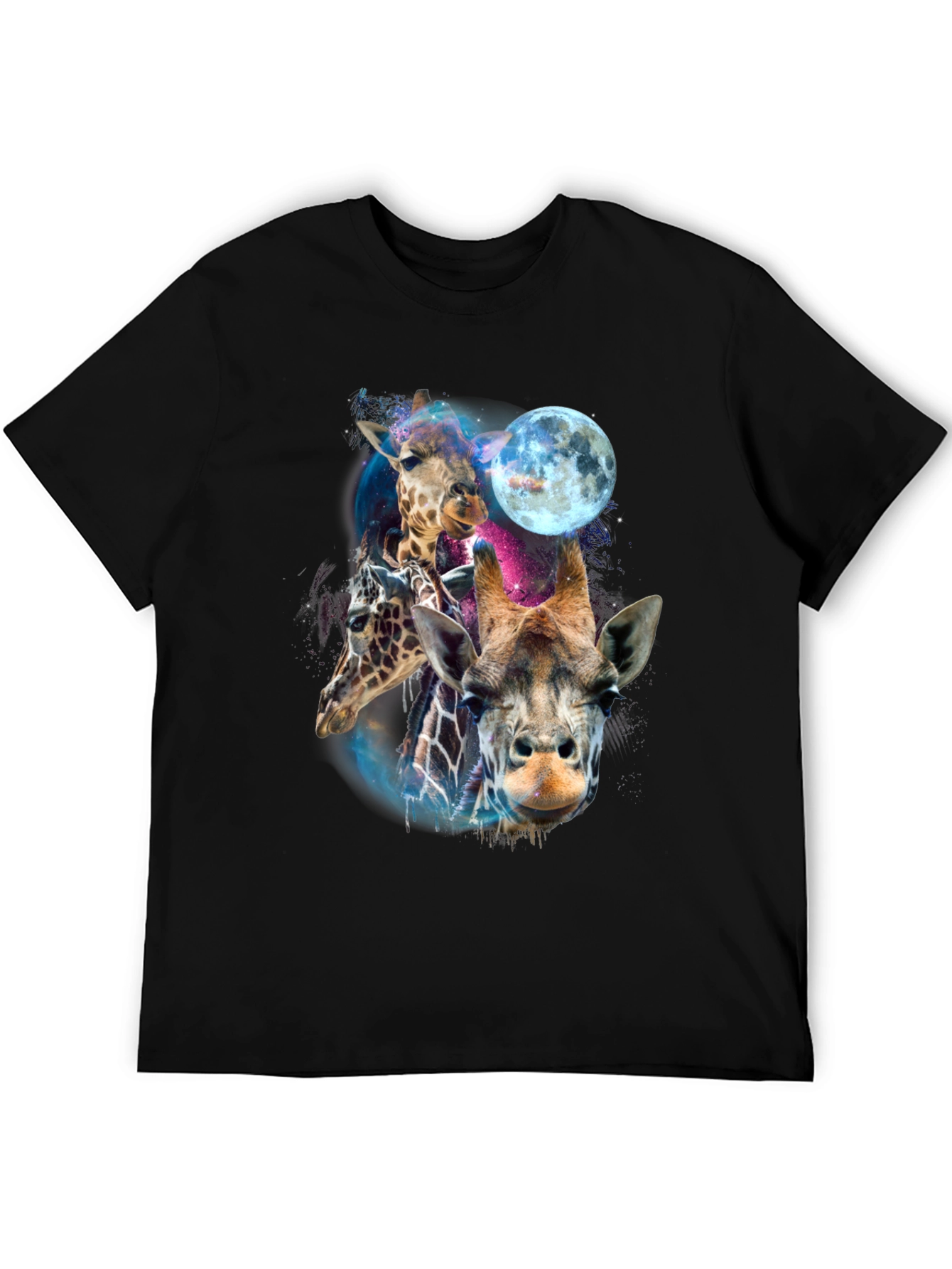 Giraffe Galaxy Mens Black T-Shirt