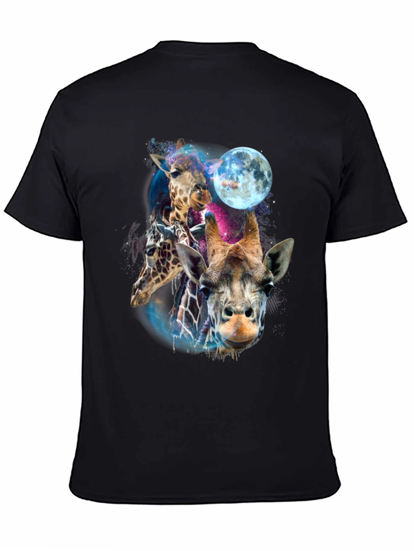 Giraffe Galaxy Mens Black T-Shirt