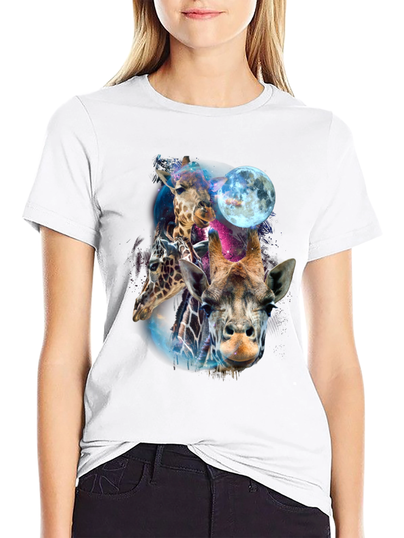 Giraffe Galaxy Mens Black T-Shirt