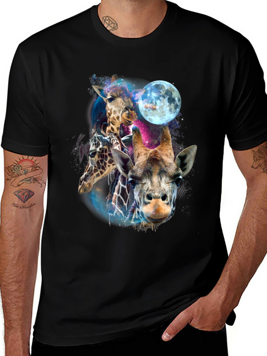 Giraffe Galaxy Mens Black T-Shirt