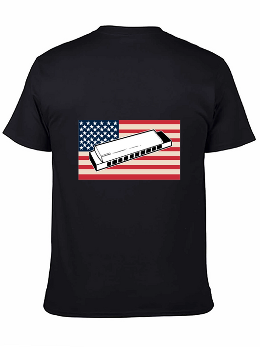 American Flag Harmonica Graphic T-Shirt