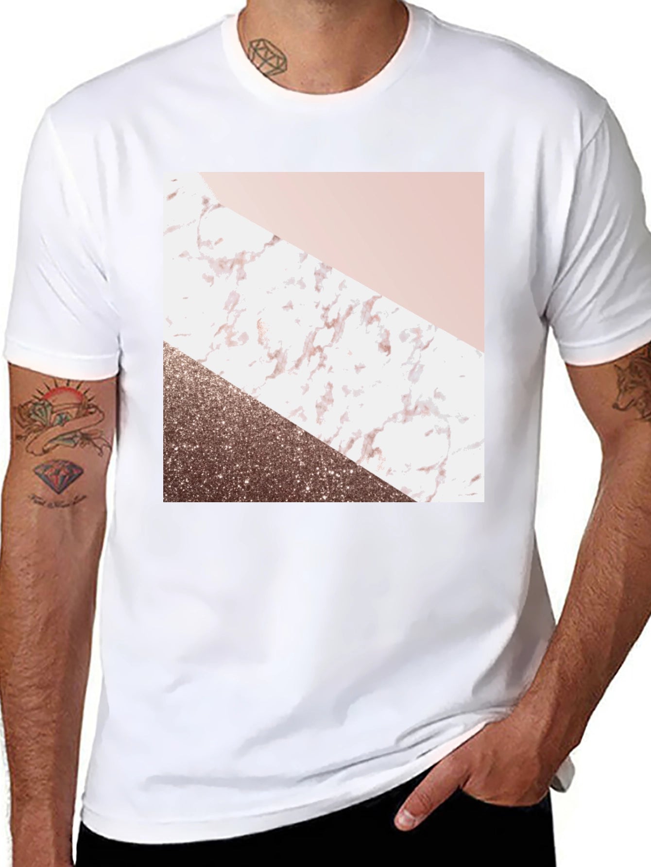 Geometric Marble Design Black T-Shirt