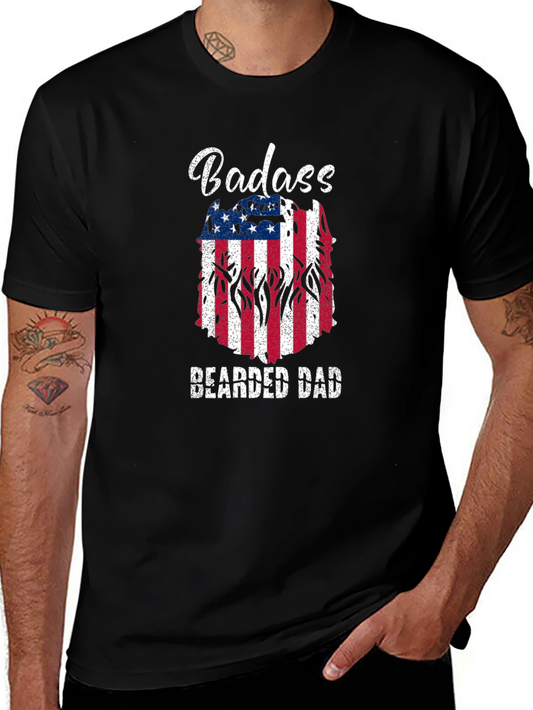 Badass Bearded Dad T-Shirt: Patriotic USA Flag Graphic