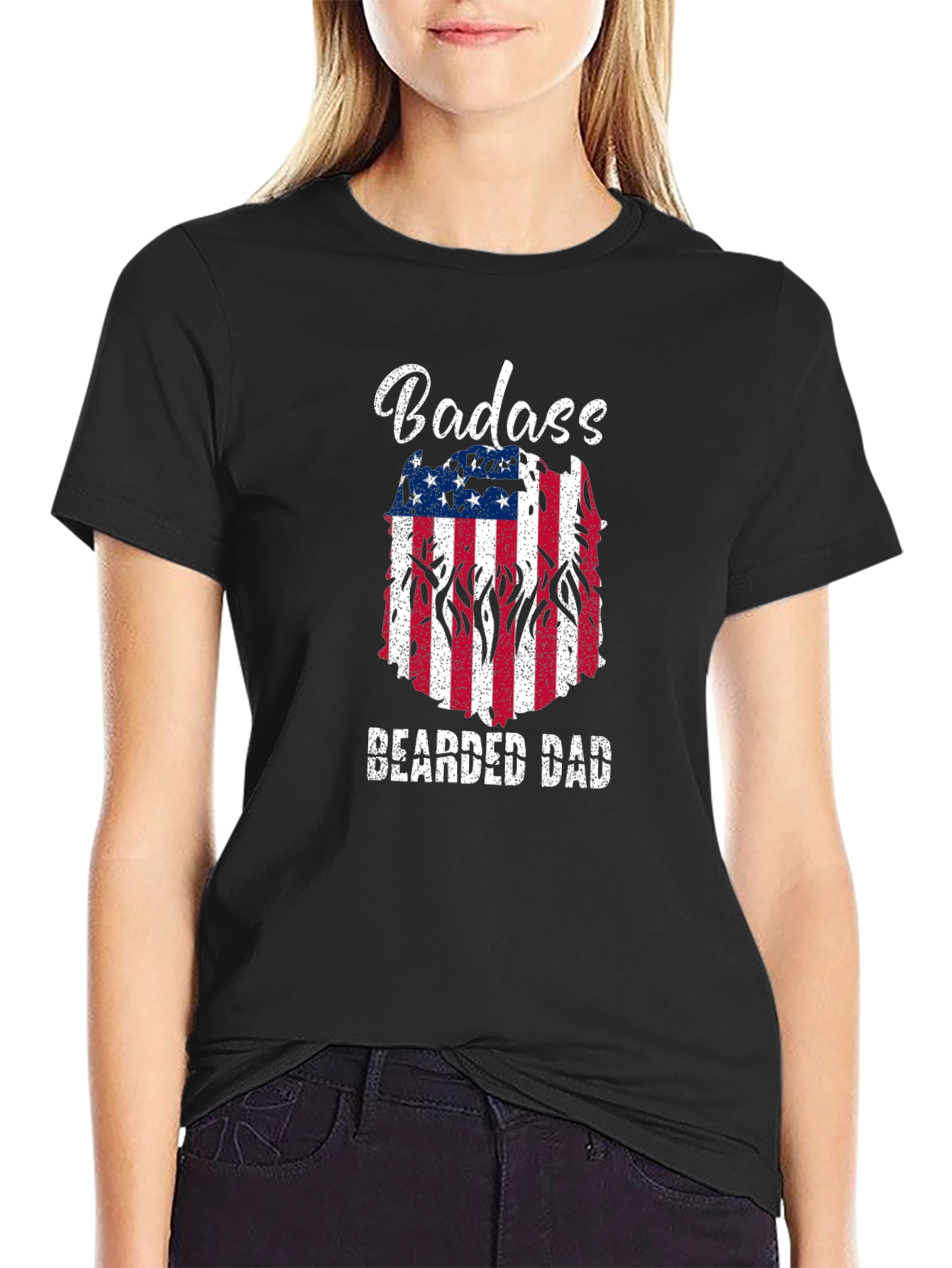 Badass Bearded Dad T-Shirt: Patriotic USA Flag Graphic