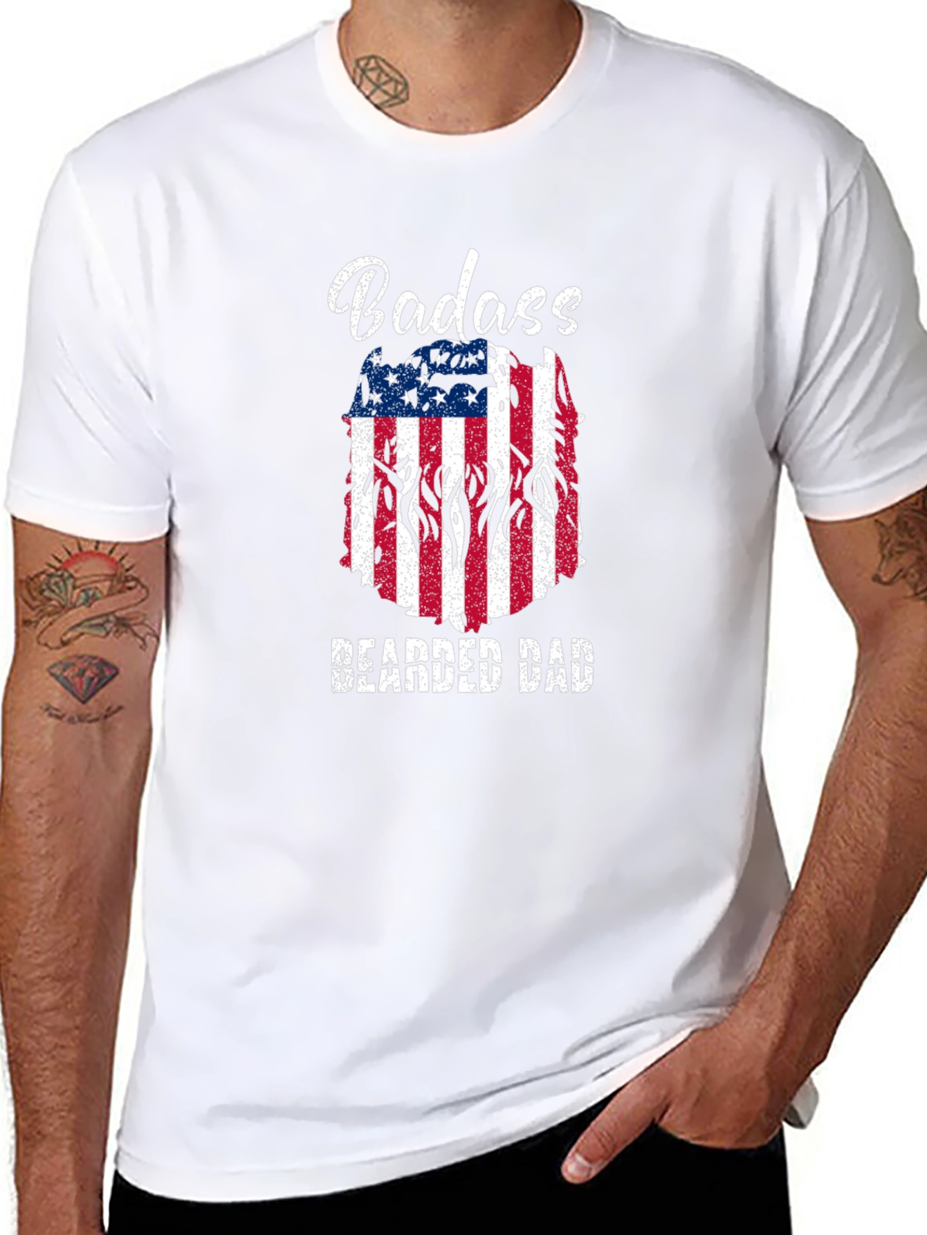 Badass Bearded Dad T-Shirt: Patriotic USA Flag Graphic