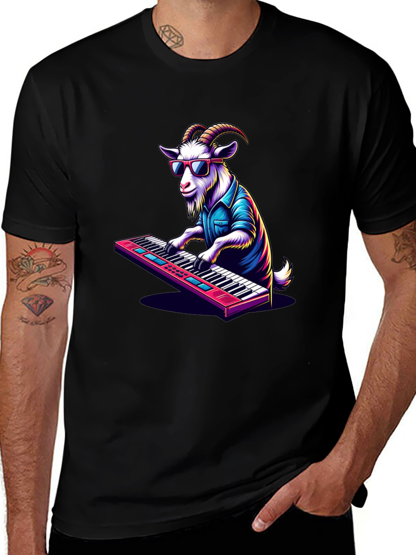 Goat Playing Keyboard T-Shirt - Cool Animal Tee
