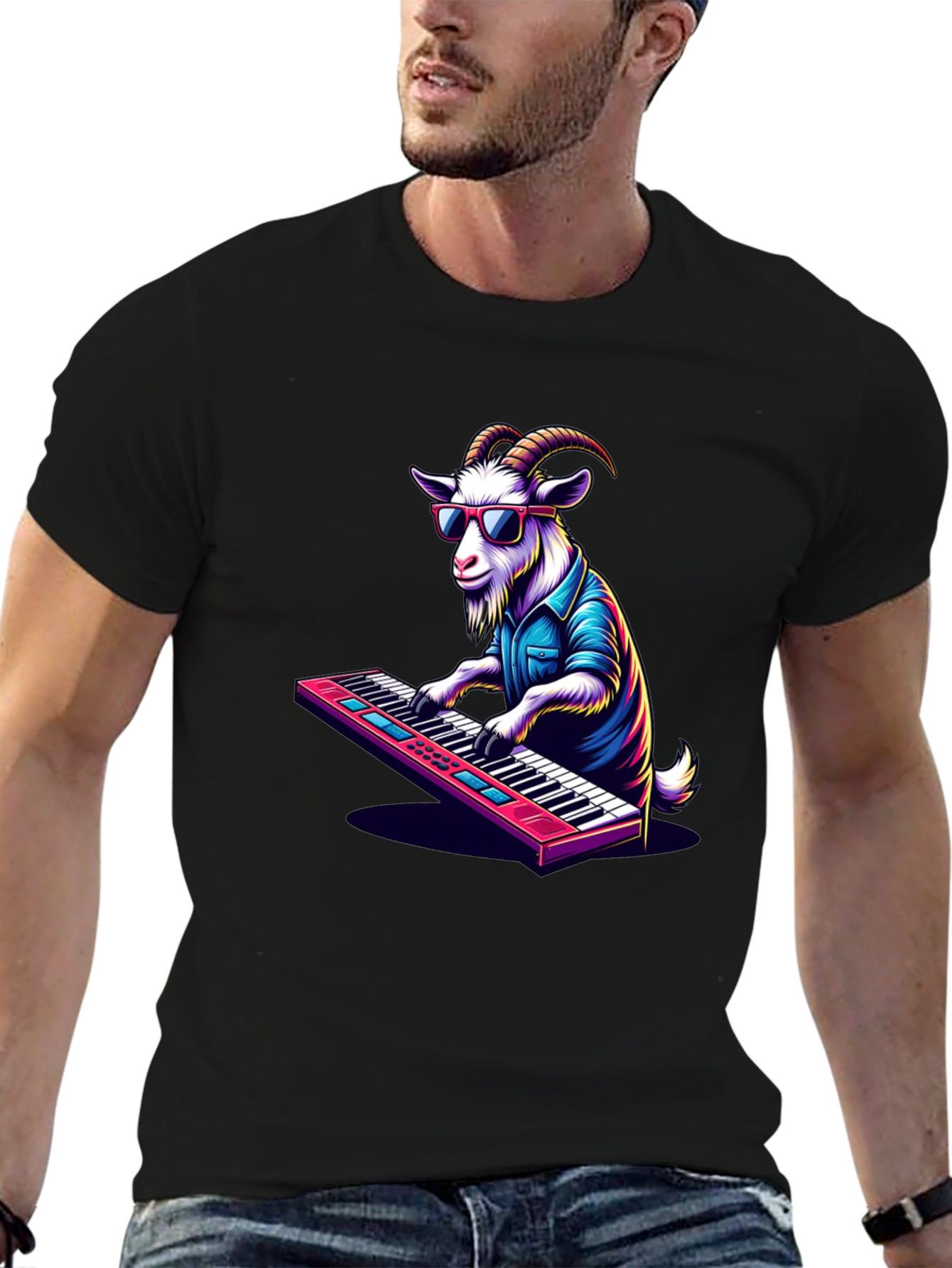 Goat Playing Keyboard T-Shirt - Cool Animal Tee