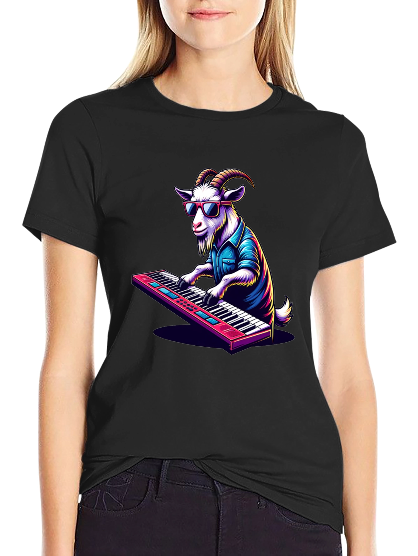 Goat Playing Keyboard T-Shirt - Cool Animal Tee