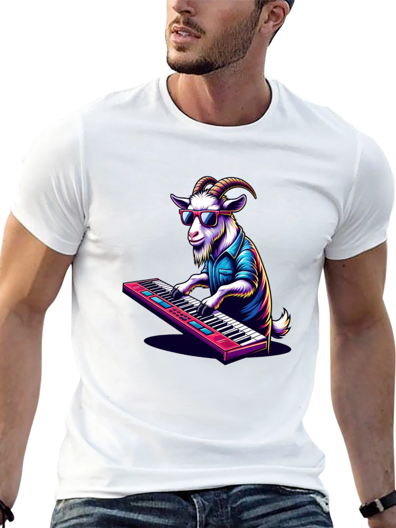 Goat Playing Keyboard T-Shirt - Cool Animal Tee