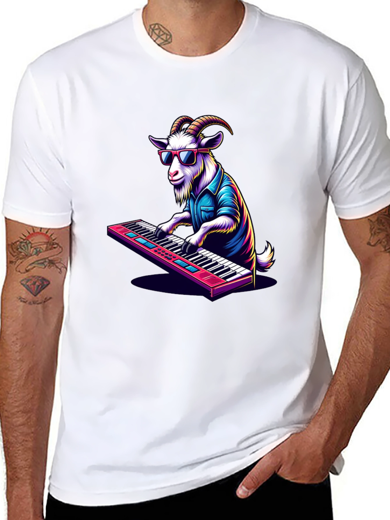 Goat Playing Keyboard T-Shirt - Cool Animal Tee
