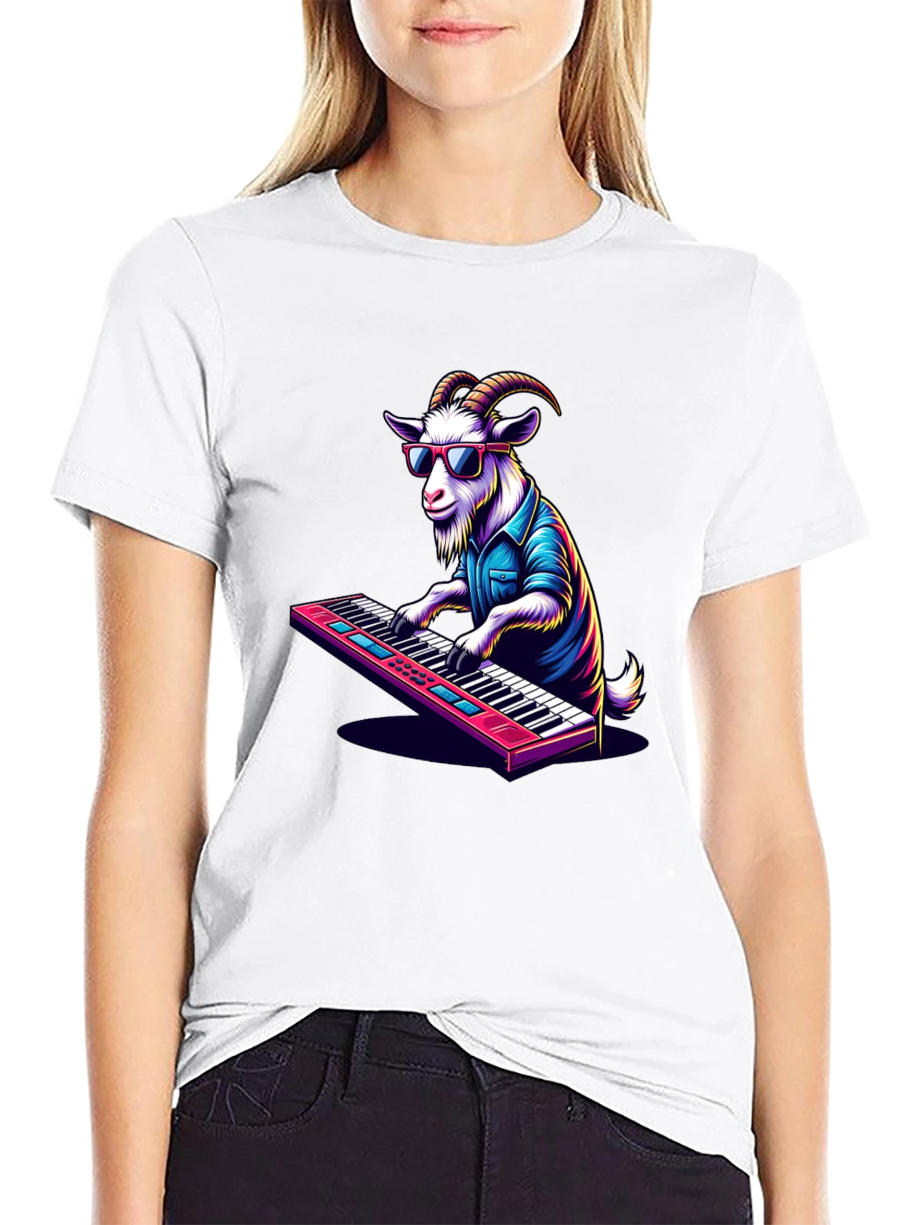Goat Playing Keyboard T-Shirt - Cool Animal Tee