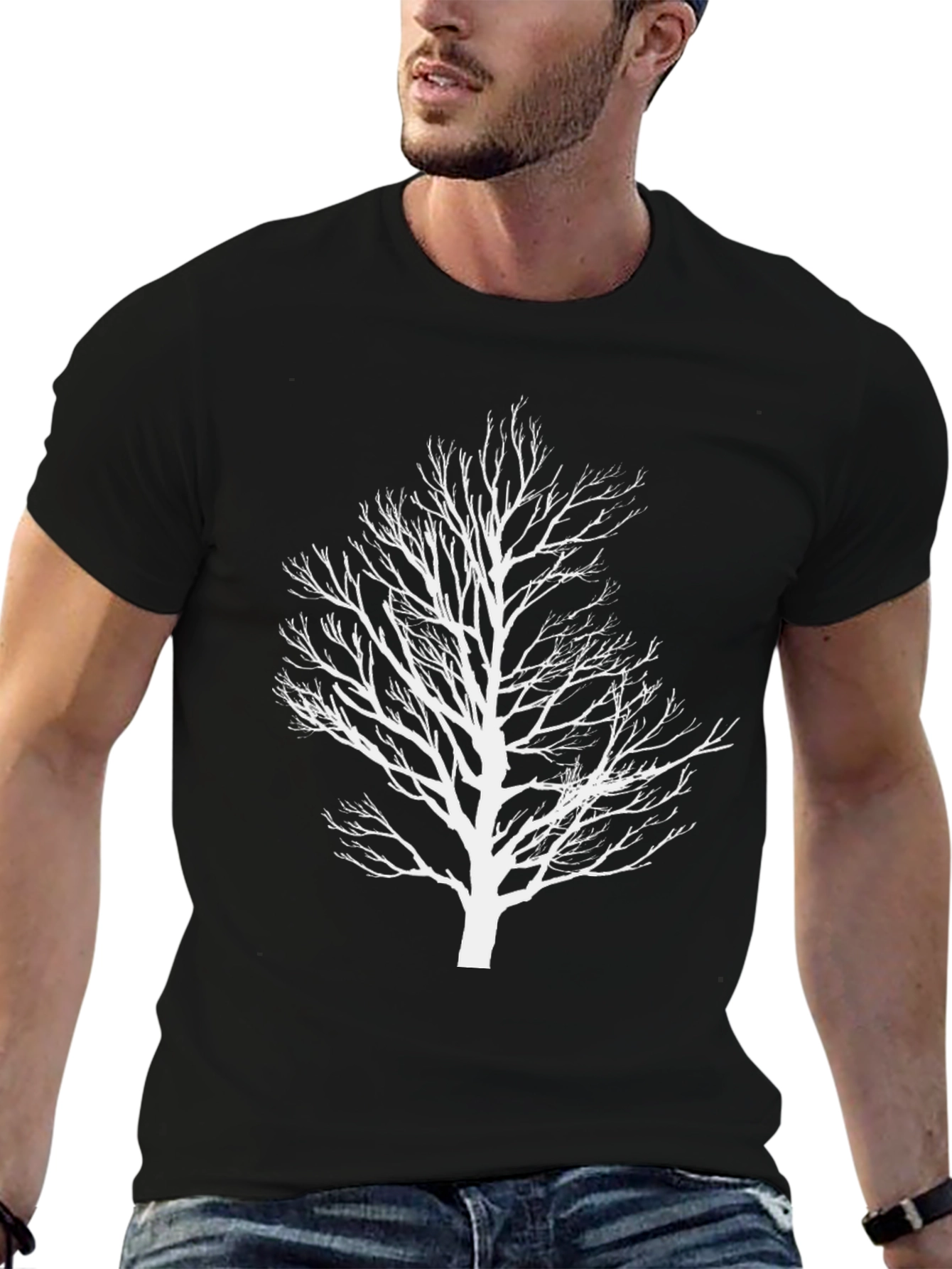 Abstract Tree Graphic Tee - Black Cotton Shirt