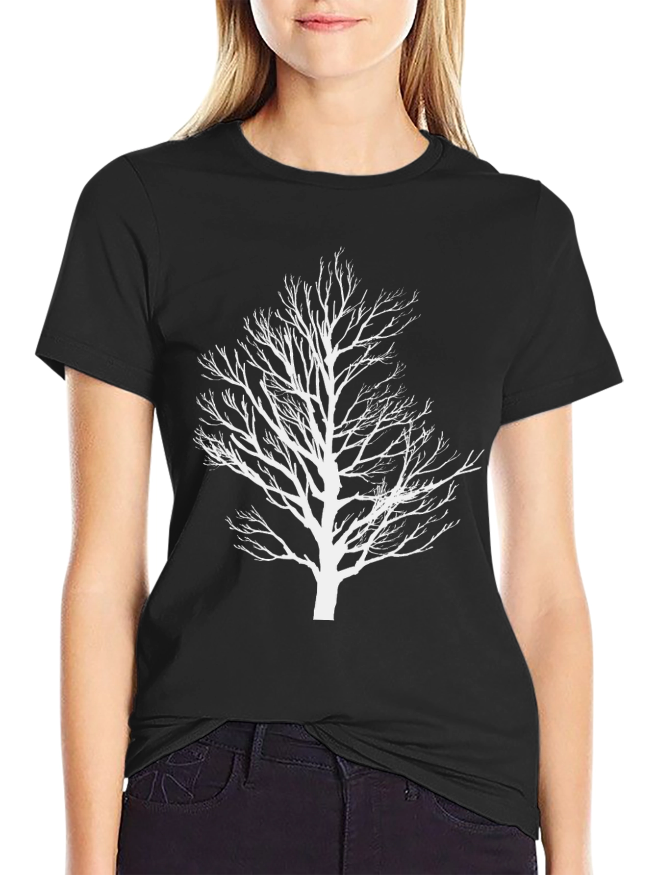 Abstract Tree Graphic Tee - Black Cotton Shirt