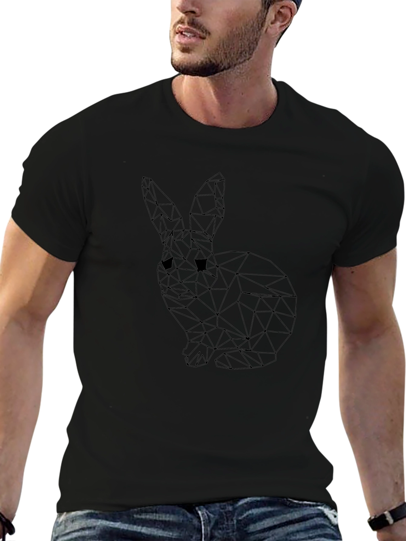 Geometric Bunny Black T-Shirt
