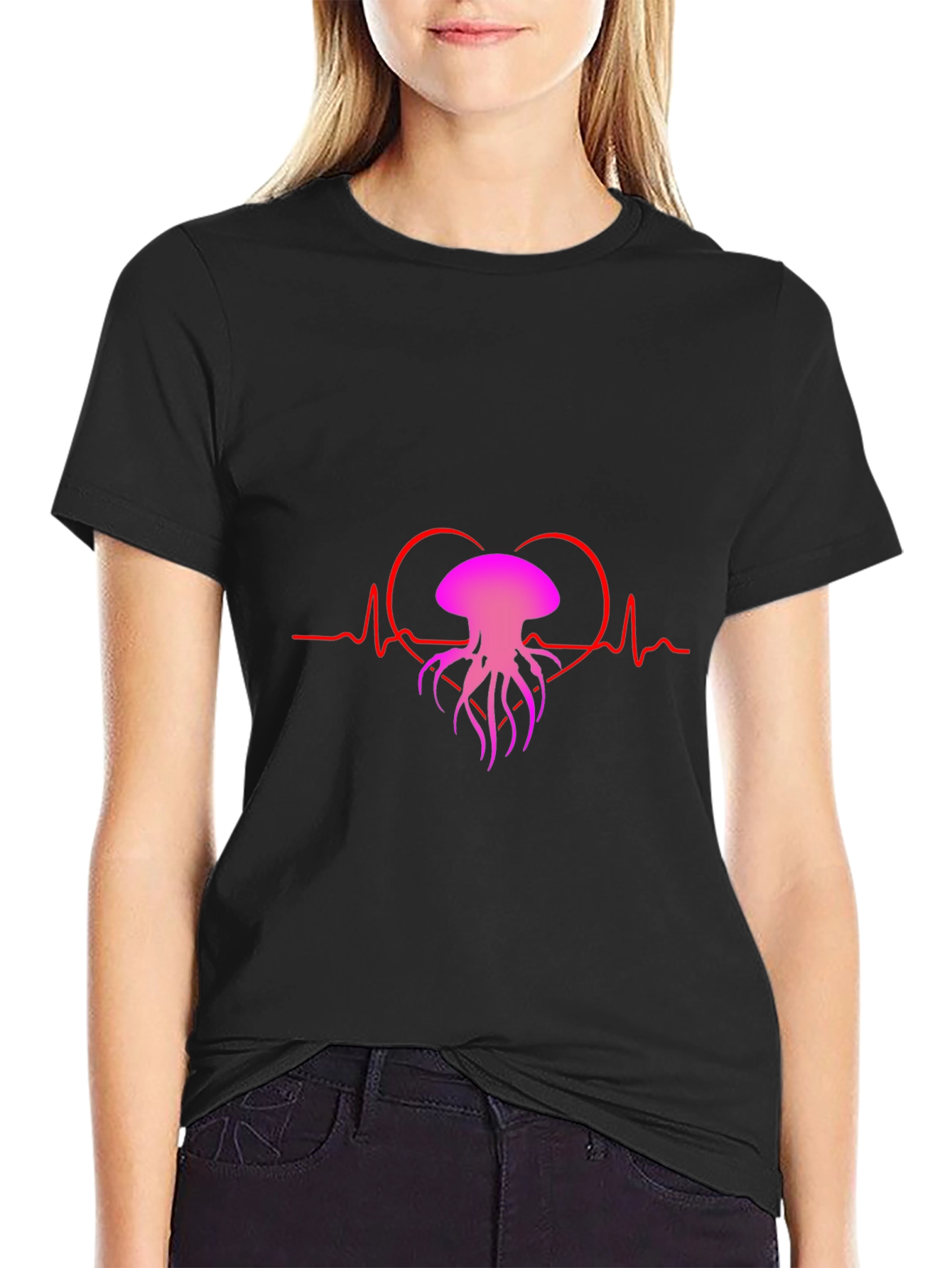 Heartbeat Jellyfish Graphic Tee - Black