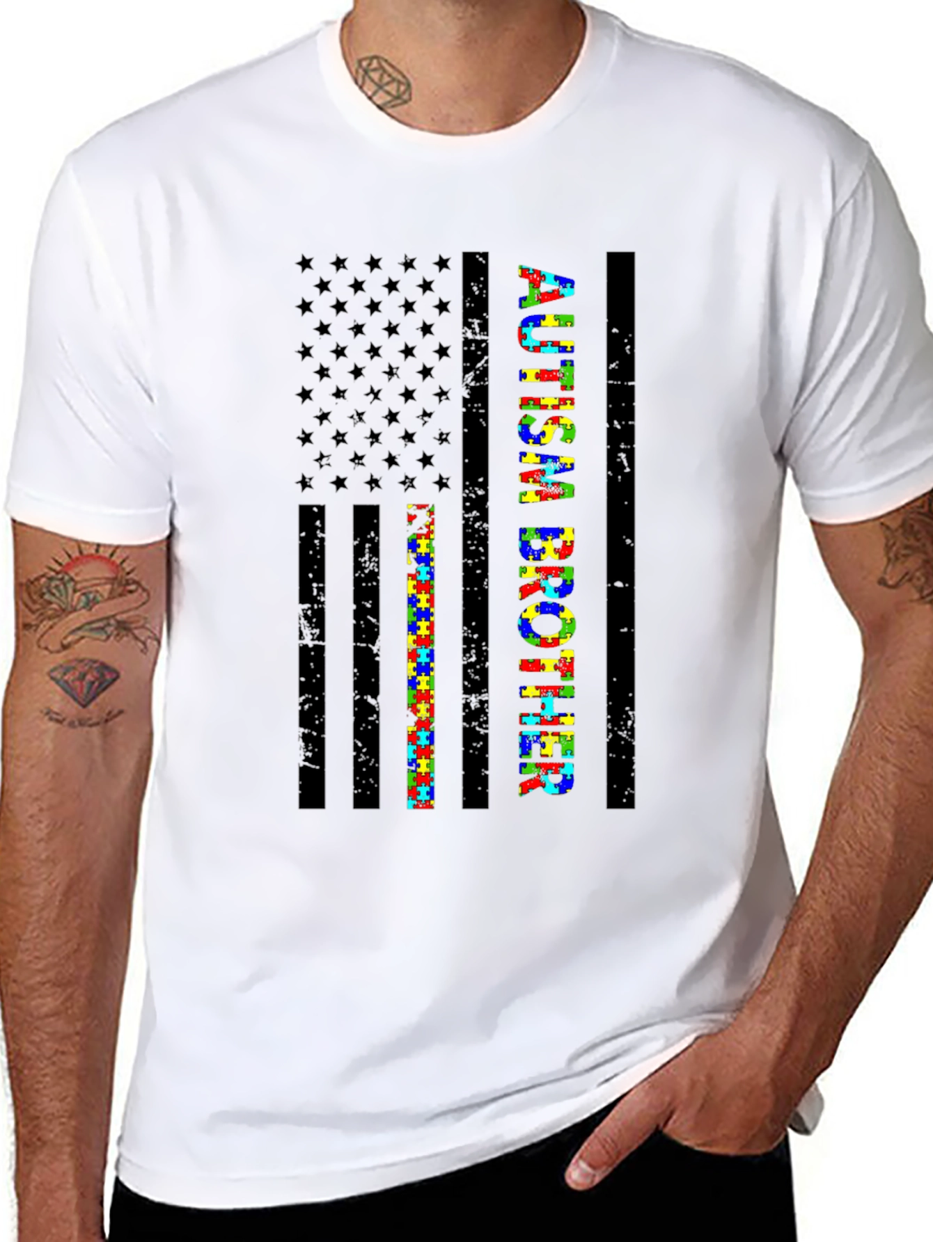 Autism Brother American Flag Graphic Tee