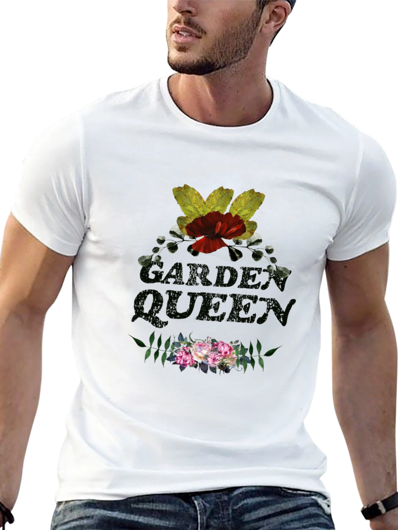 Garden Queen Floral T-Shirt - Black Cotton Tee