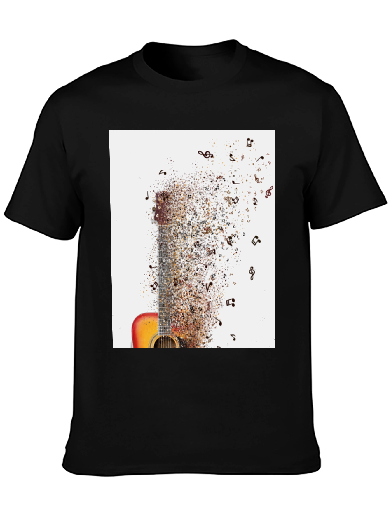 Guitar Music Notes Mens Black Graphic Tee