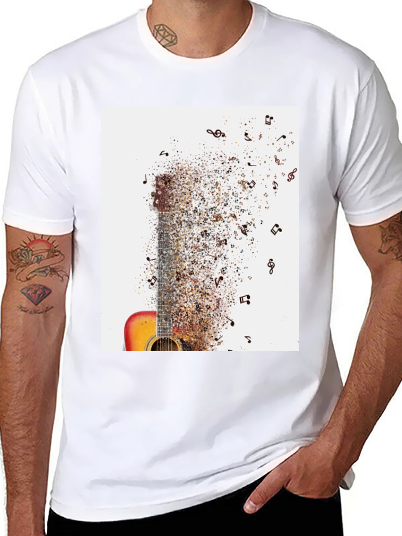 Guitar Music Notes Mens Black Graphic Tee