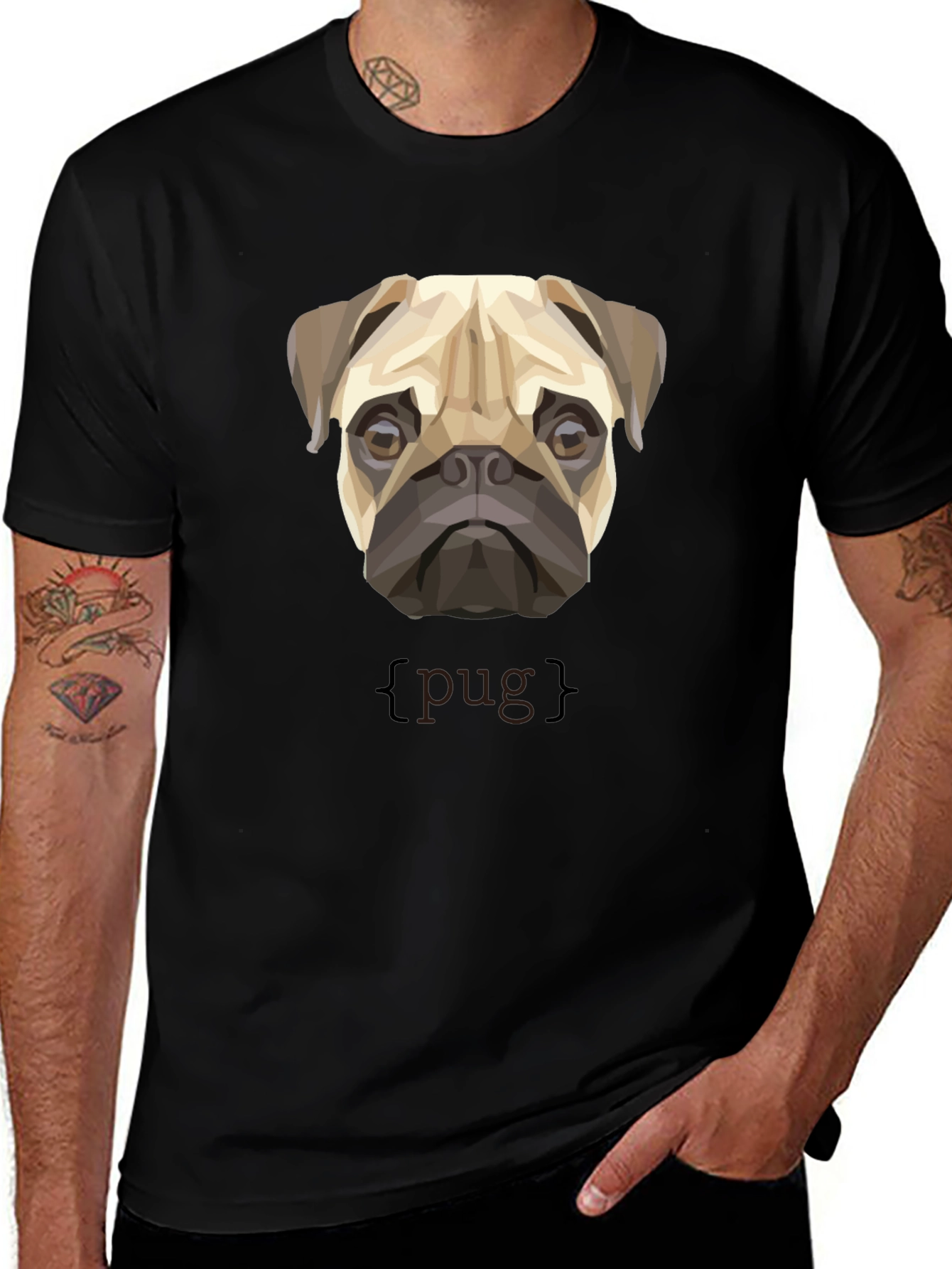 Geometric Pug Dog Graphic Print T-Shirt