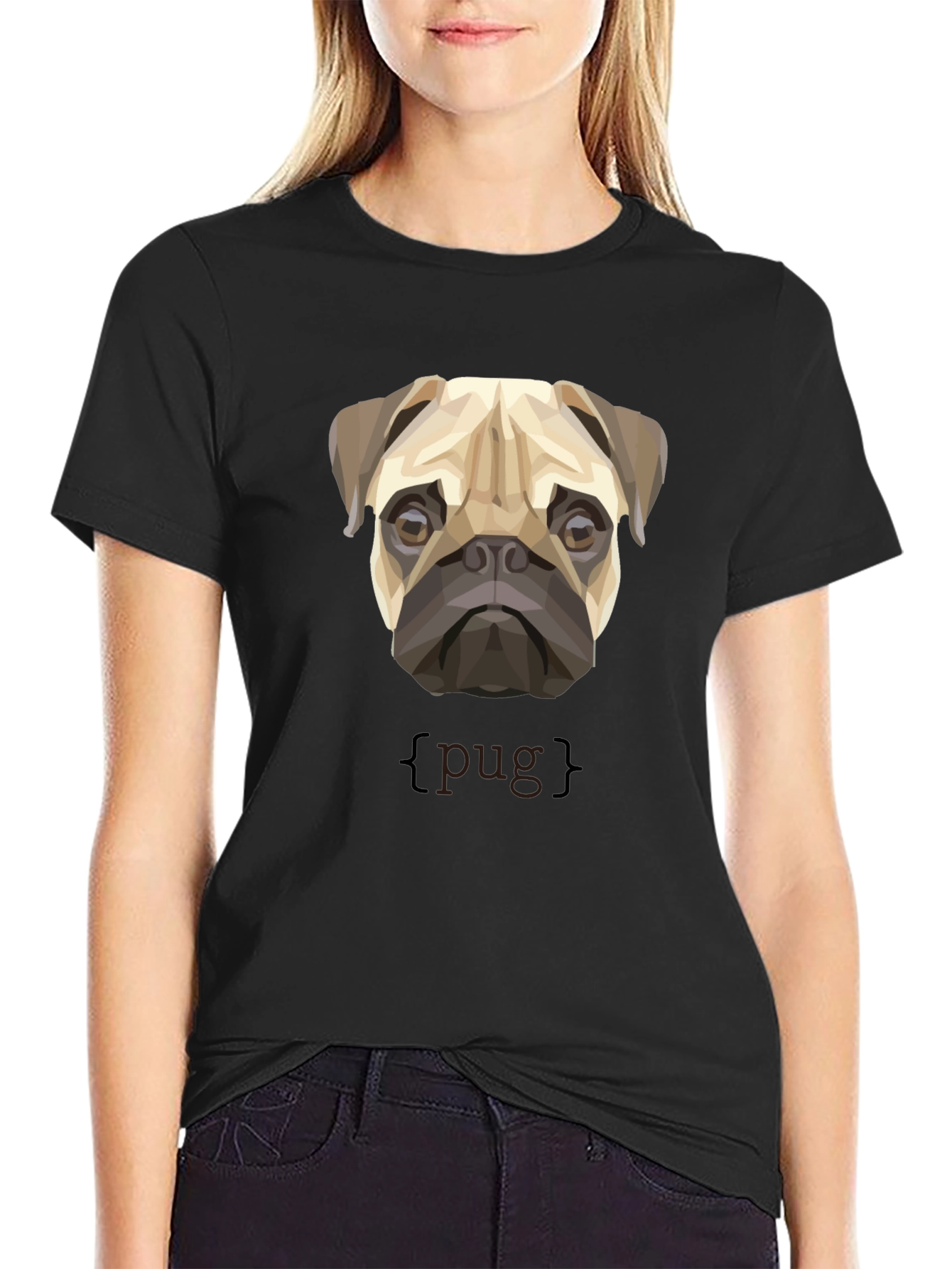 Geometric Pug Dog Graphic Print T-Shirt
