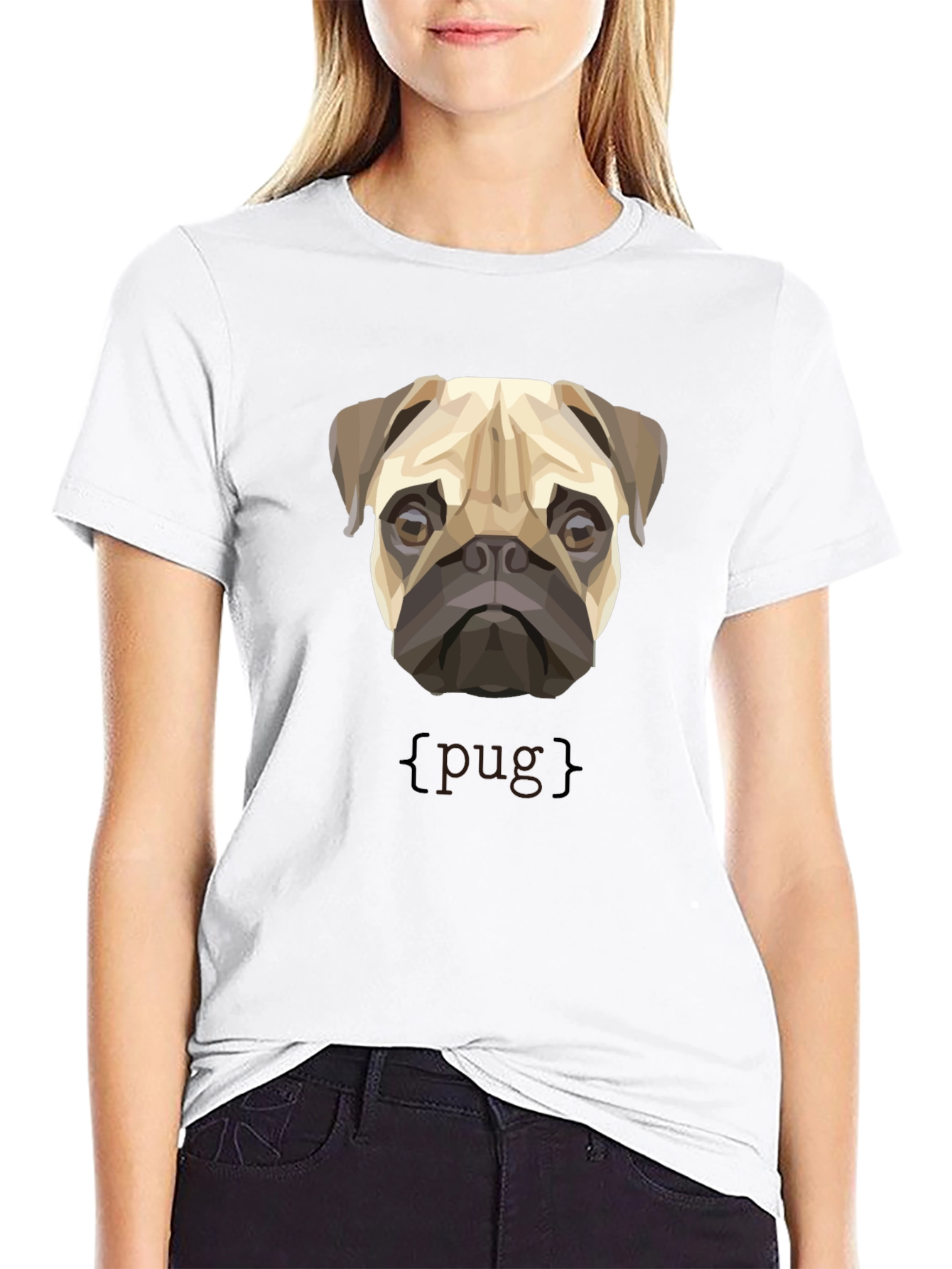 Geometric Pug Dog Graphic Print T-Shirt