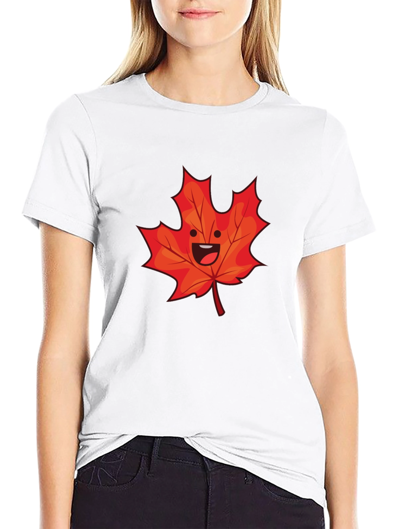 Happy Maple Leaf Graphic Tee - Black Cotton Shirt