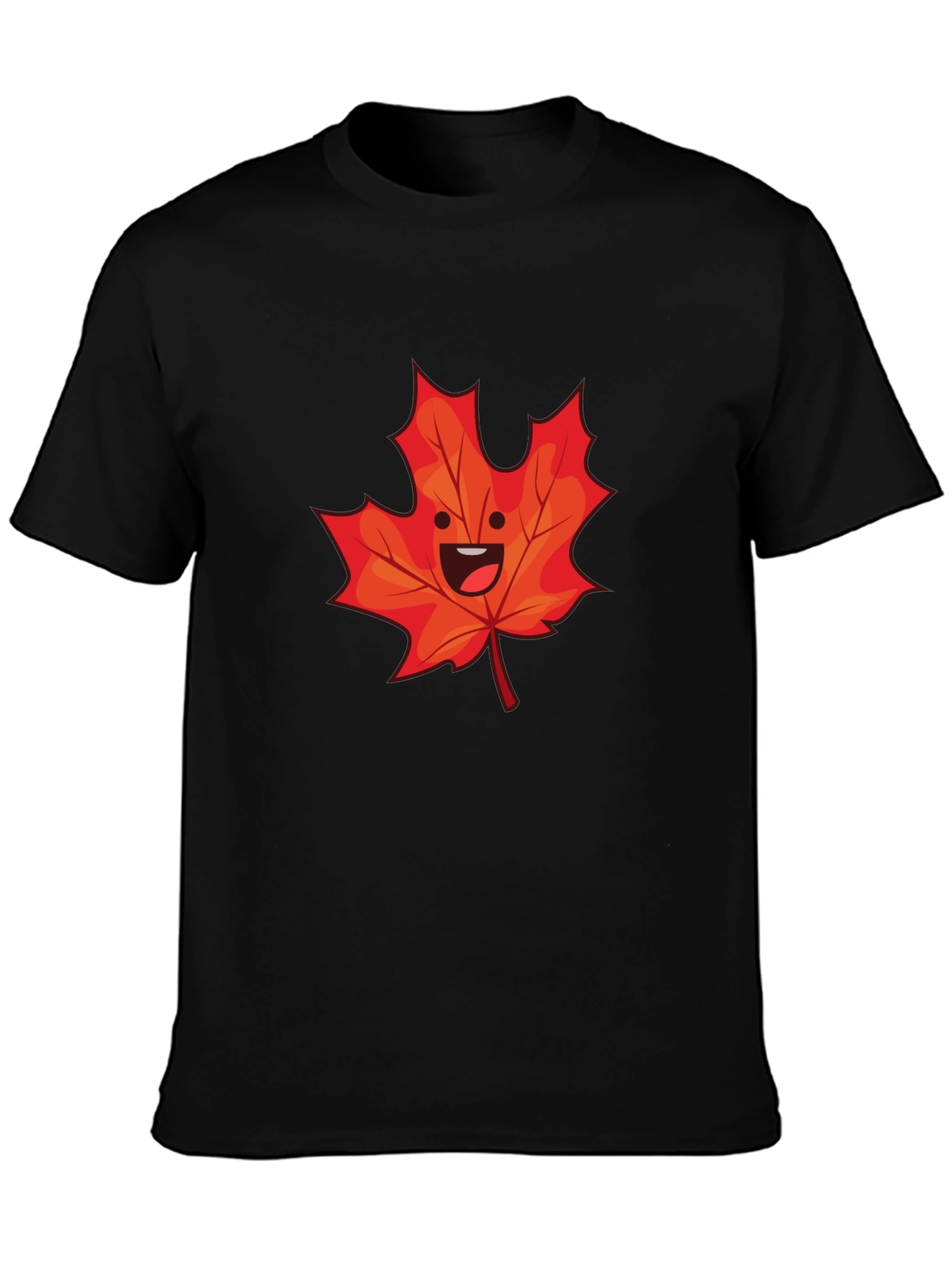 Happy Maple Leaf Graphic Tee - Black Cotton Shirt