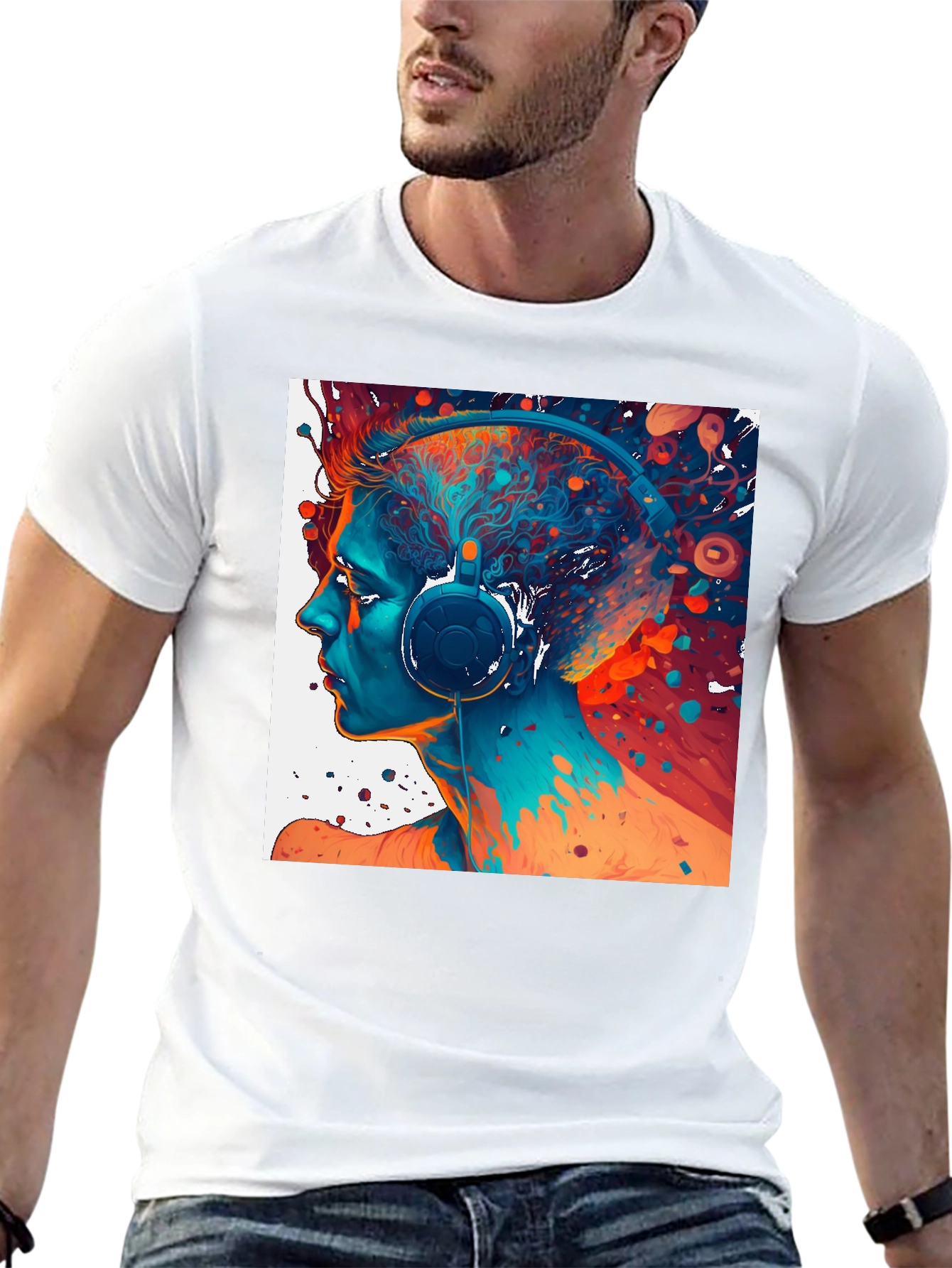 Abstract Headphone Art Graphic Tee - Black