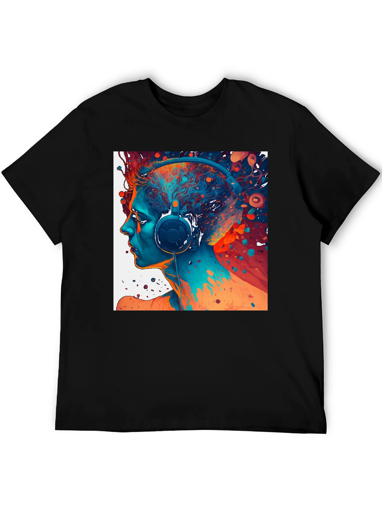 Abstract Headphone Art Graphic Tee - Black