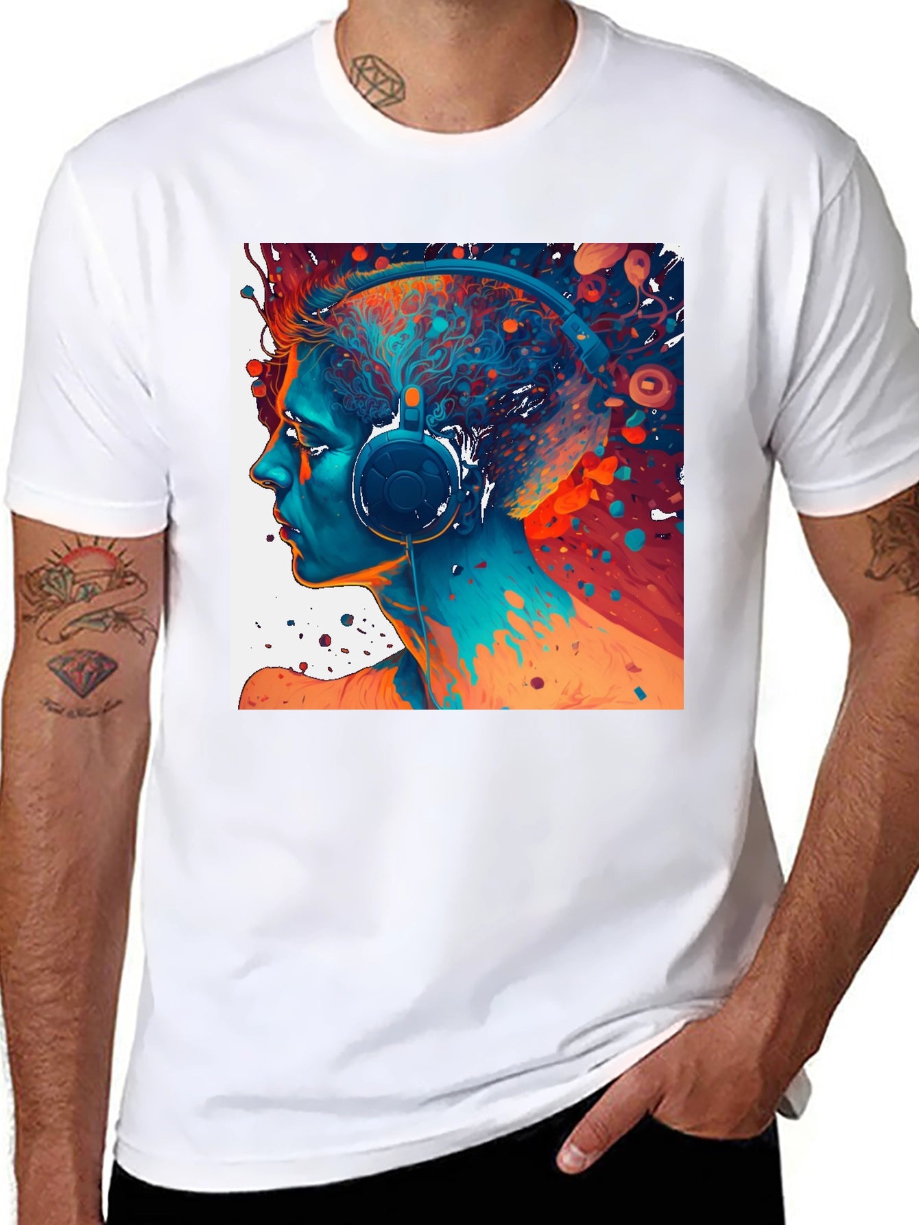 Abstract Headphone Art Graphic Tee - Black