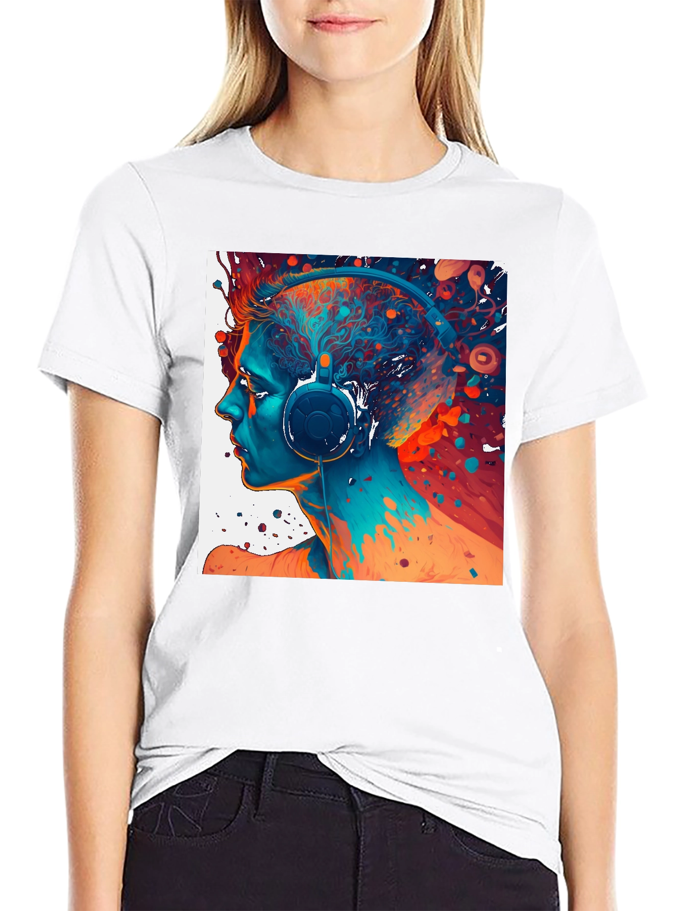 Abstract Headphone Art Graphic Tee - Black