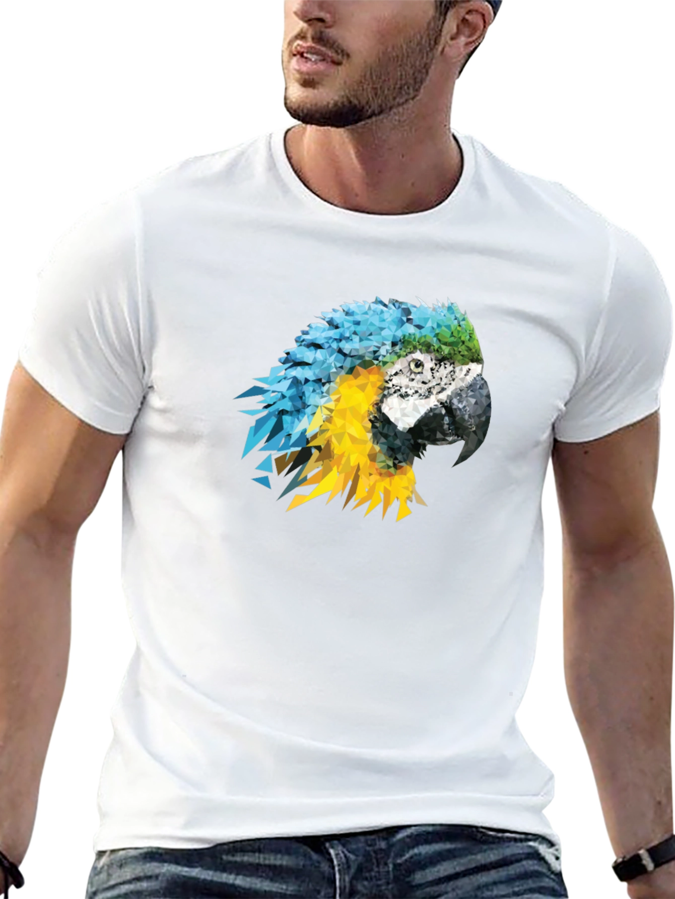 Geometric Parrot Graphic Tee - Mens Black T-Shirt