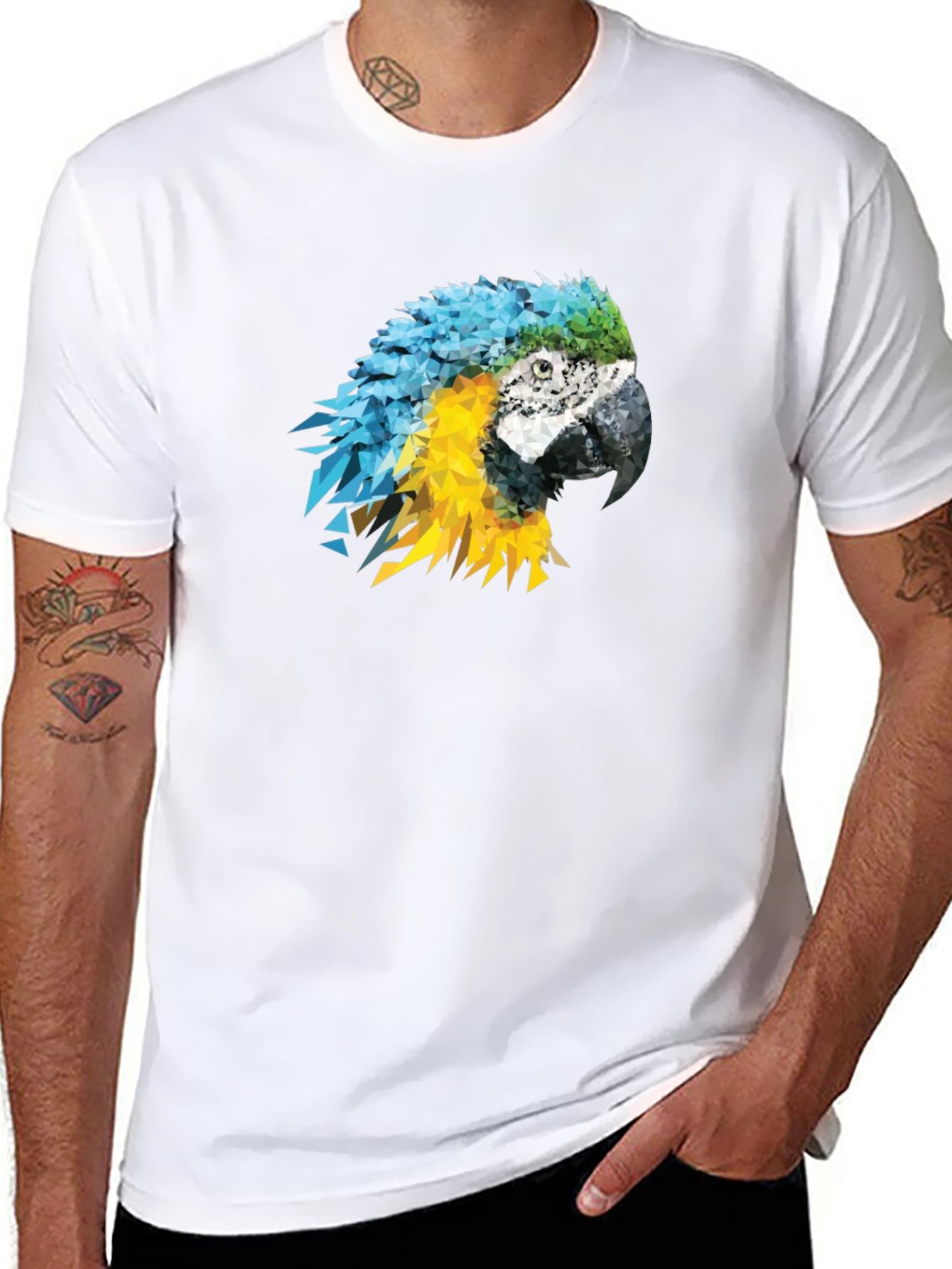 Geometric Parrot Graphic Tee - Mens Black T-Shirt