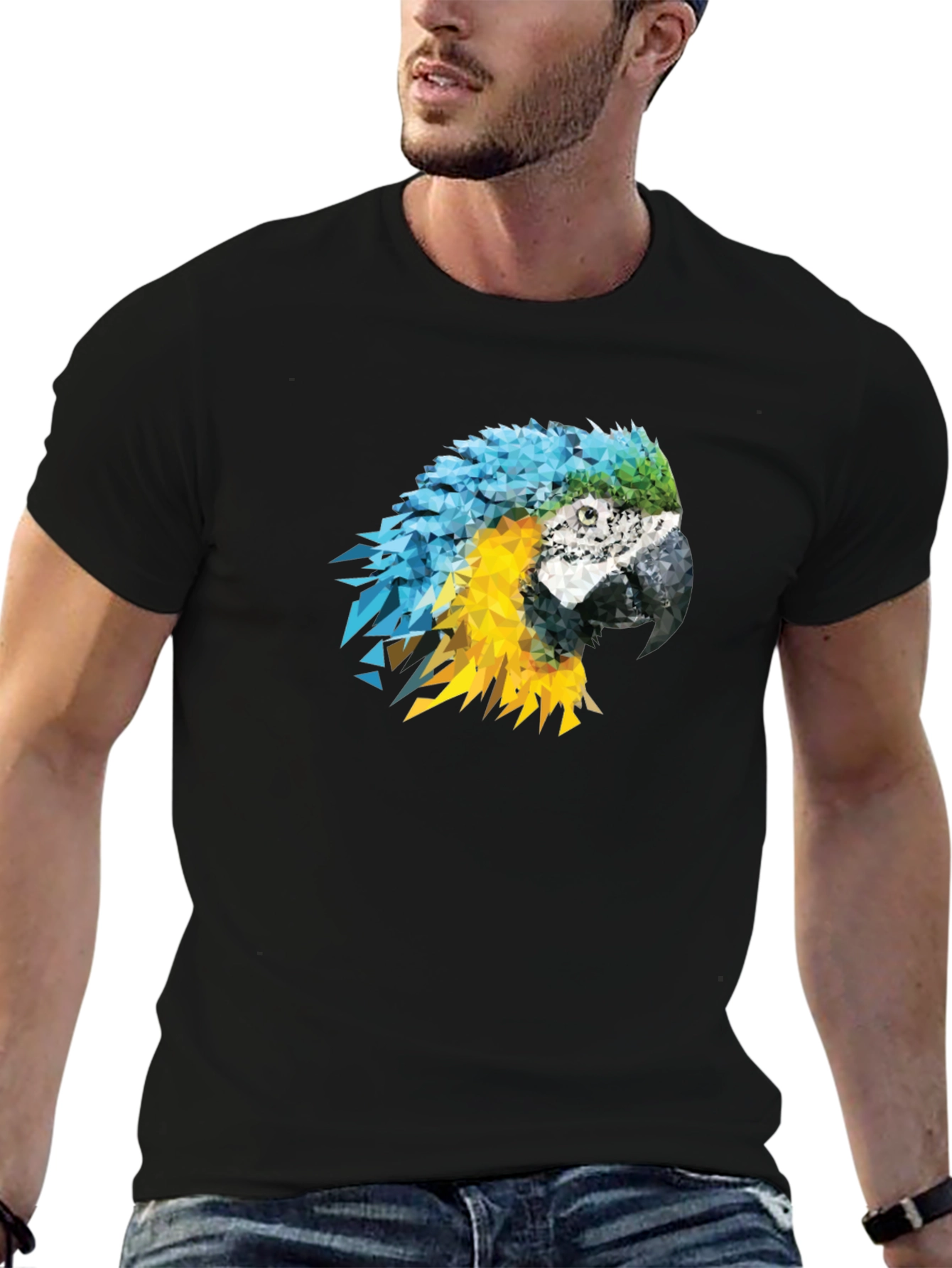 Geometric Parrot Graphic Tee - Mens Black T-Shirt
