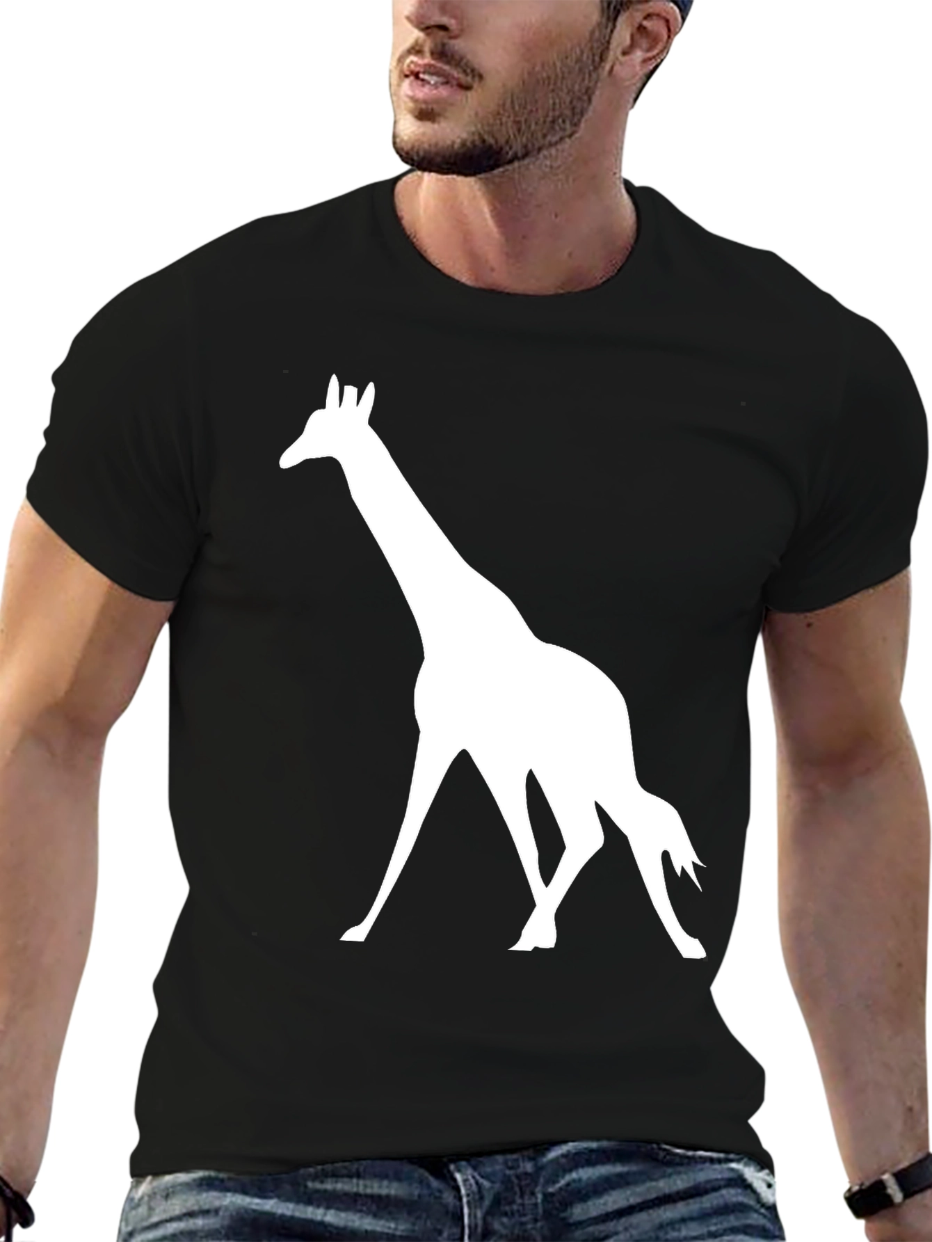 Giraffe Silhouette Graphic Tee - Black