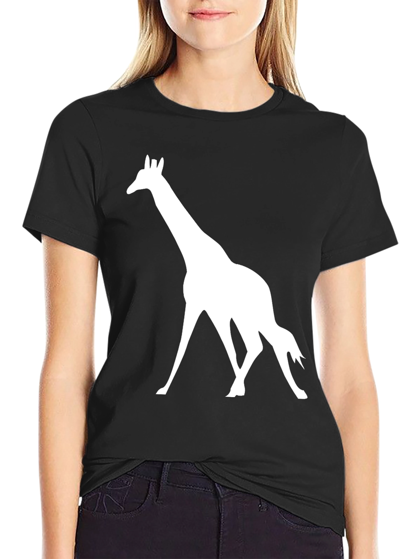 Giraffe Silhouette Graphic Tee - Black