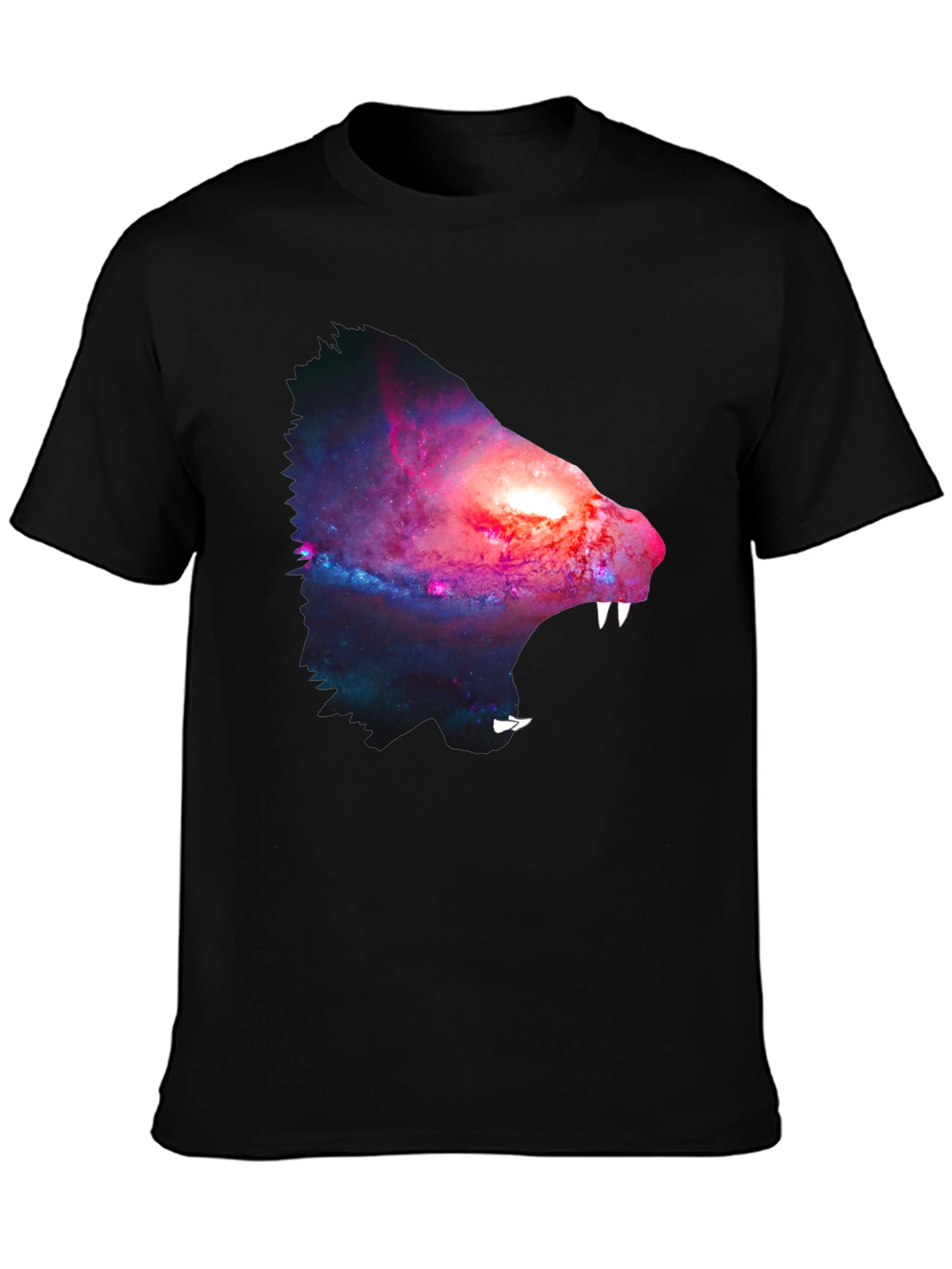 Galaxy Wolf Graphic Tee - Black Cotton Blend