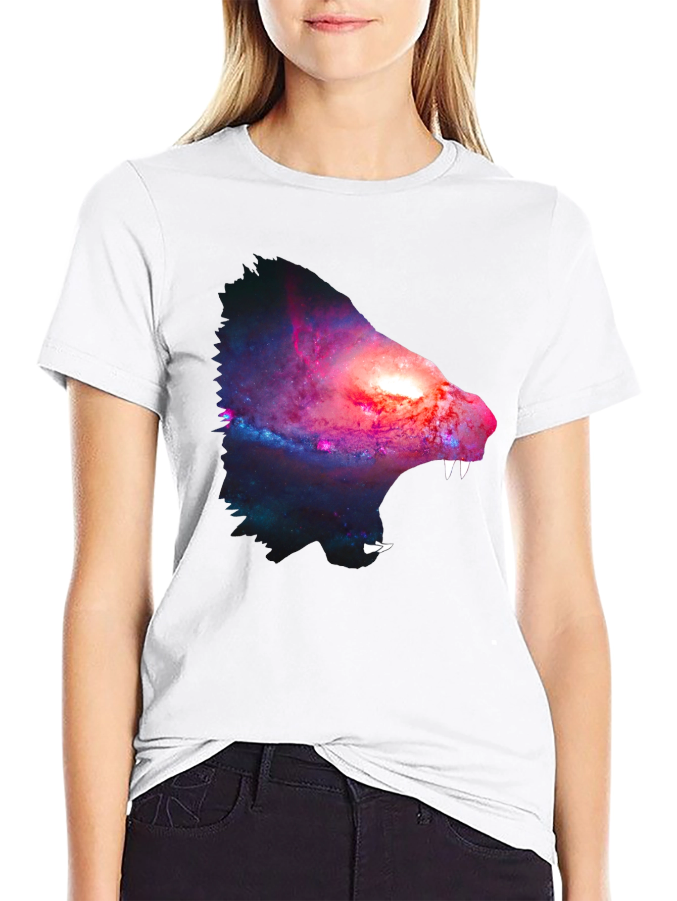 Galaxy Wolf Graphic Tee - Black Cotton Blend