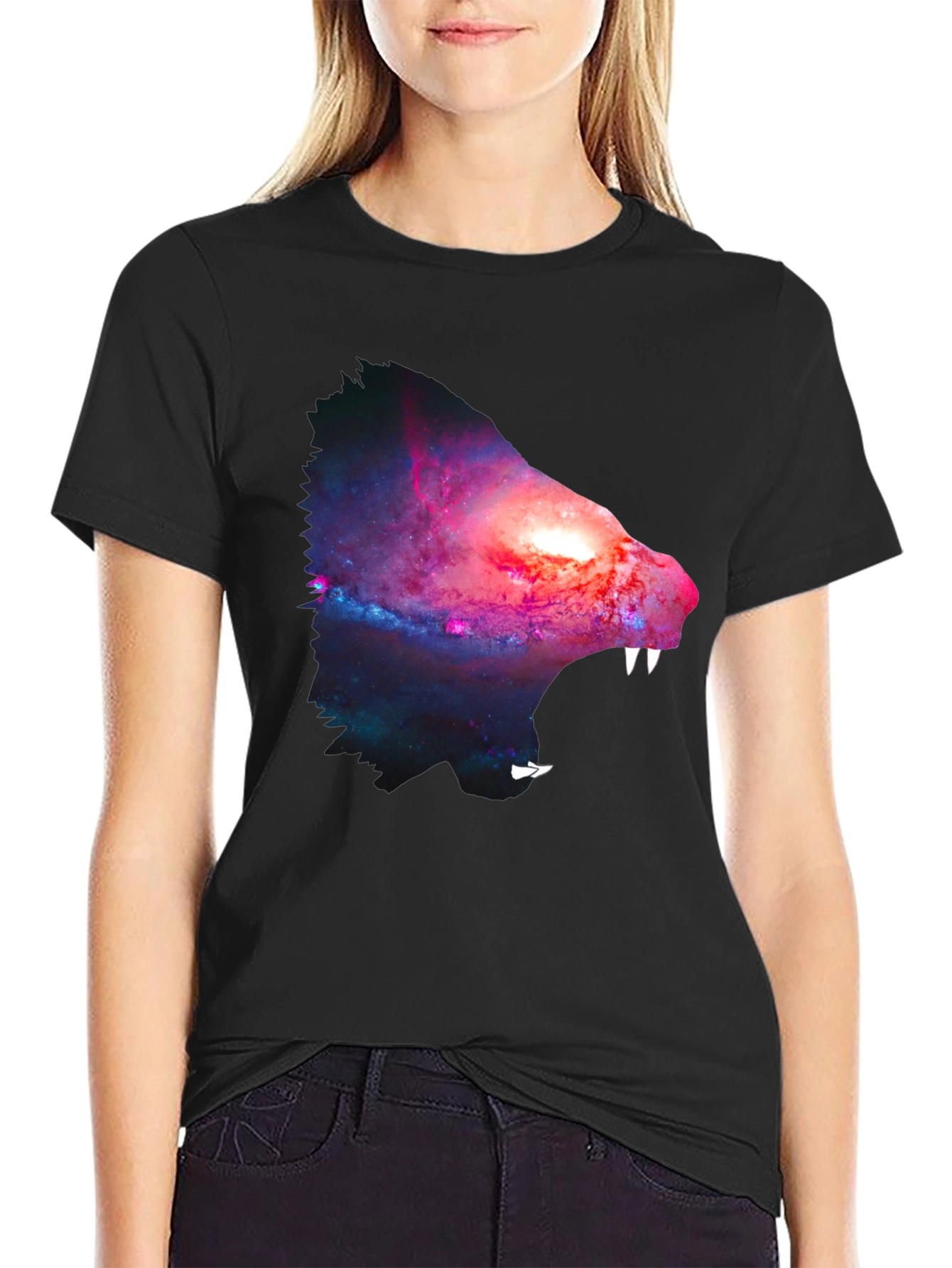 Galaxy Wolf Graphic Tee - Black Cotton Blend